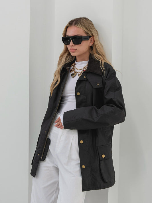 Siyah Mumlu Gabardin Ekose Astarlı Parka