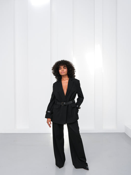 Siyah Oversize Blazer Ceket Pantolon Takım Elbise