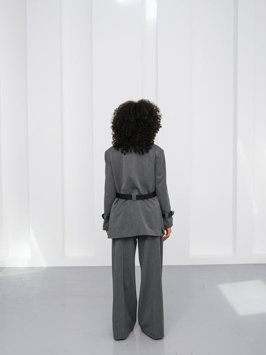 Gri Oversize Blazer Ceket Pantolon Takım Elbise