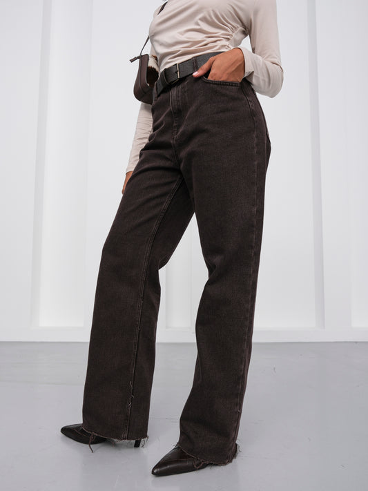 Yüksel Bel Straight Fit Kahverengi Jean