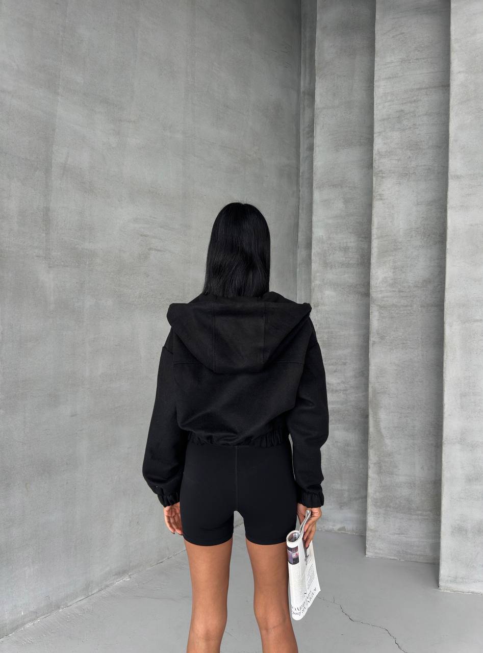 Siyah Kaşe Kapüşonlu Bomber Ceket