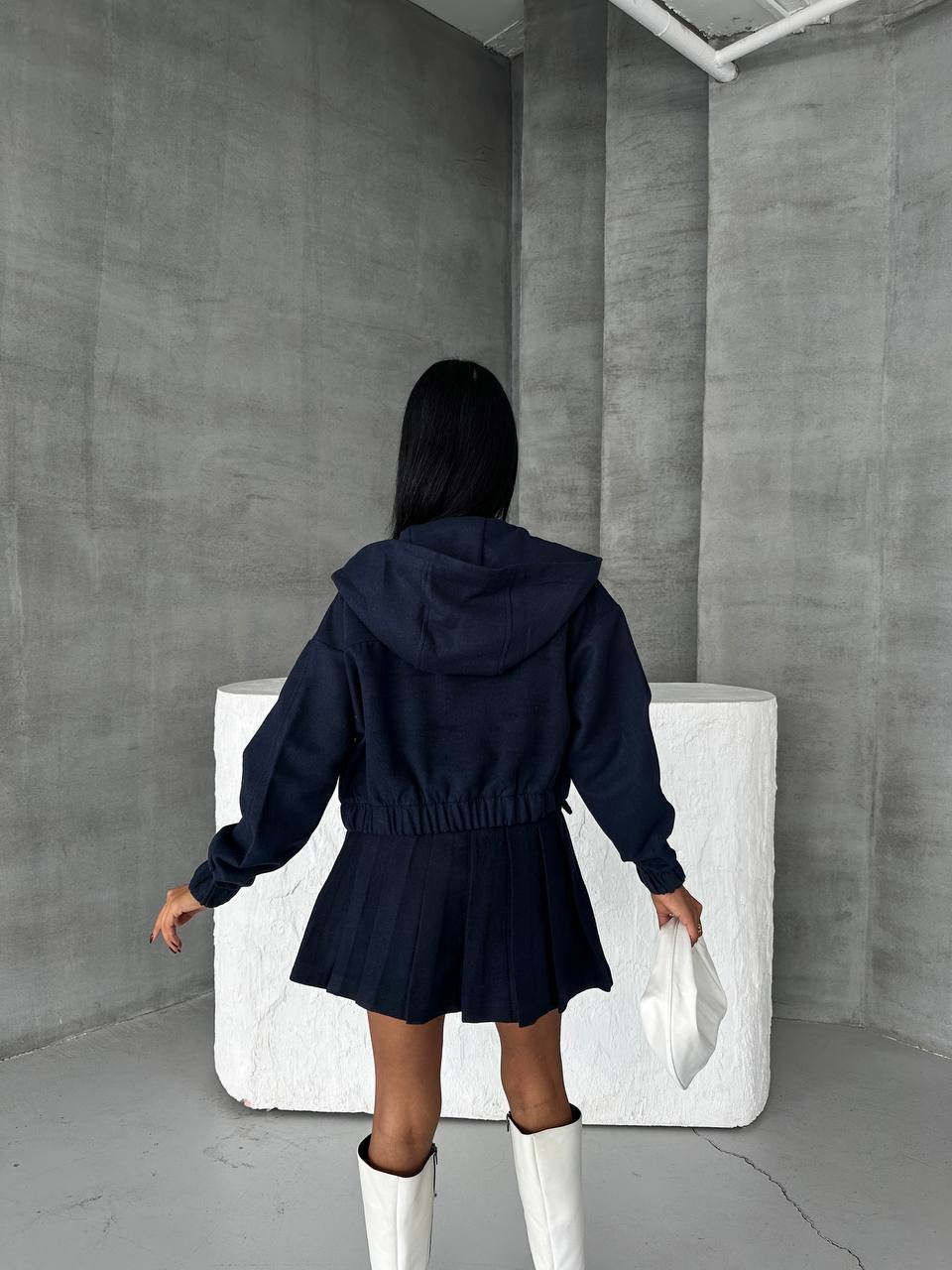 Lacivert Kaşe Kapüşonlu Bomber Ceket