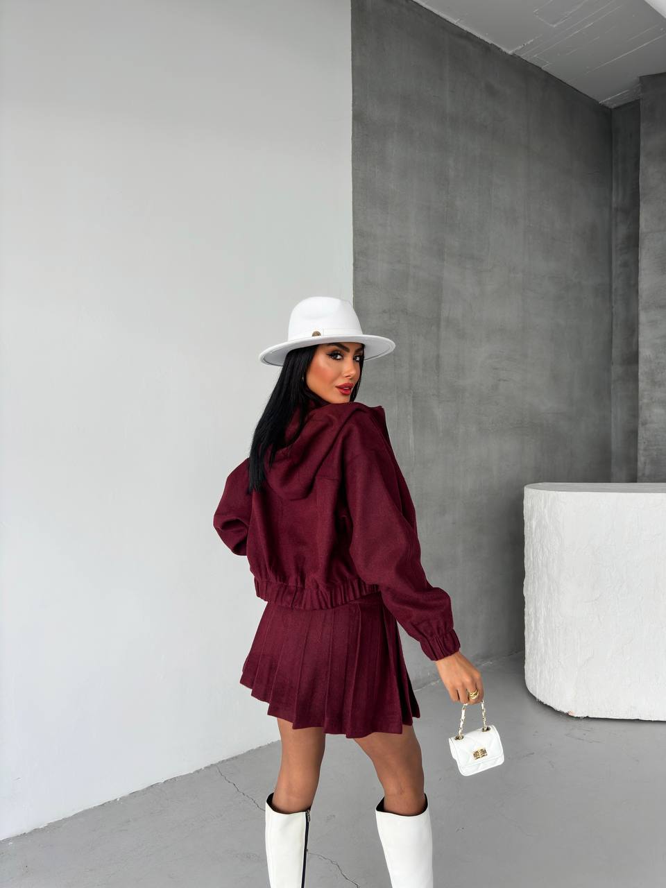 Bordo Kaşe Kapüşonlu Bomber Ceket