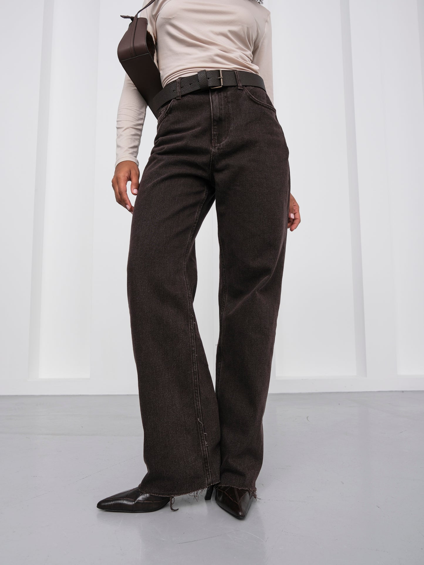 Yüksel Bel Straight Fit Kahverengi Jean