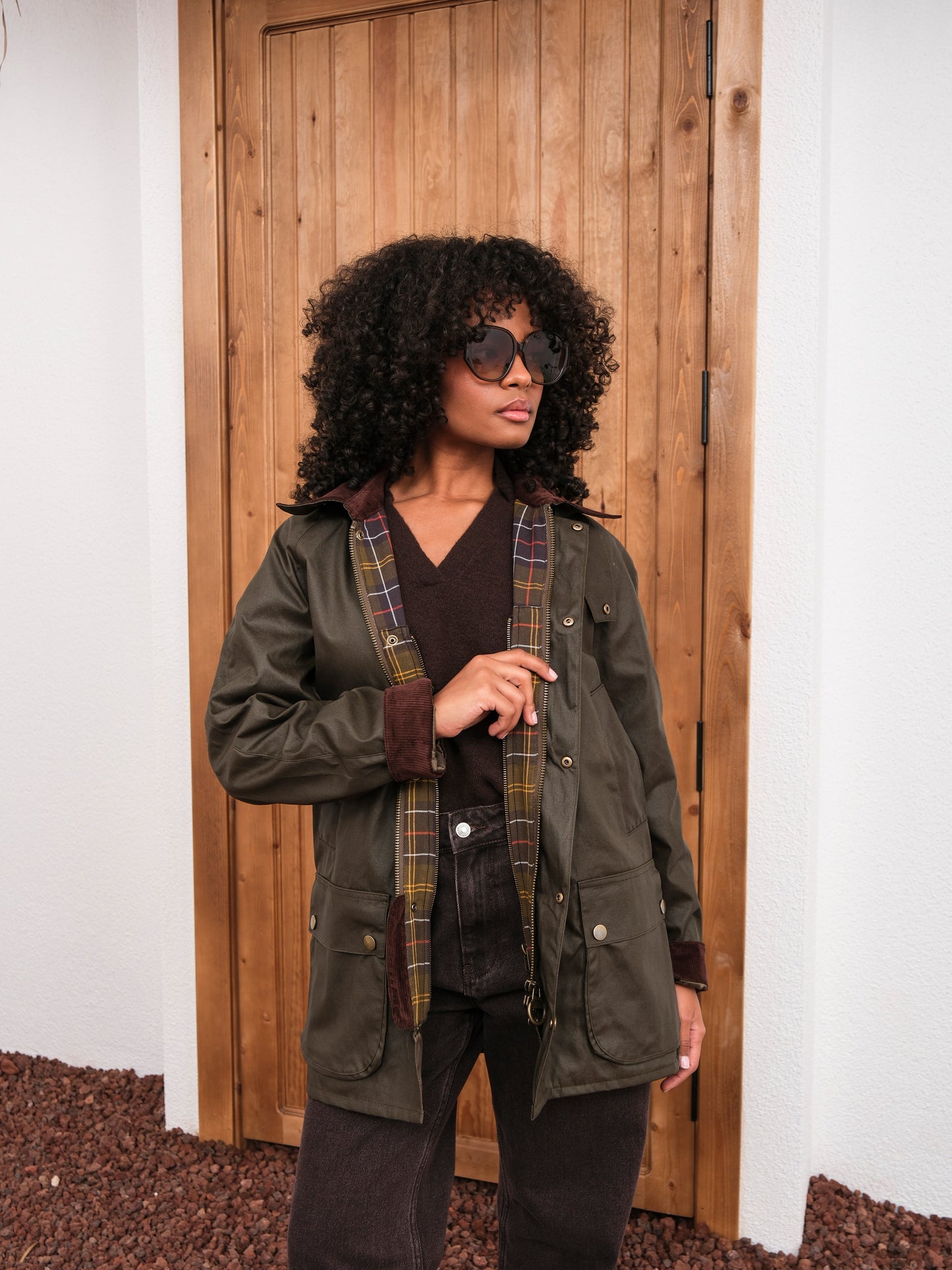 Haki Mumlu Gabardin Ekose Astarlı Parka