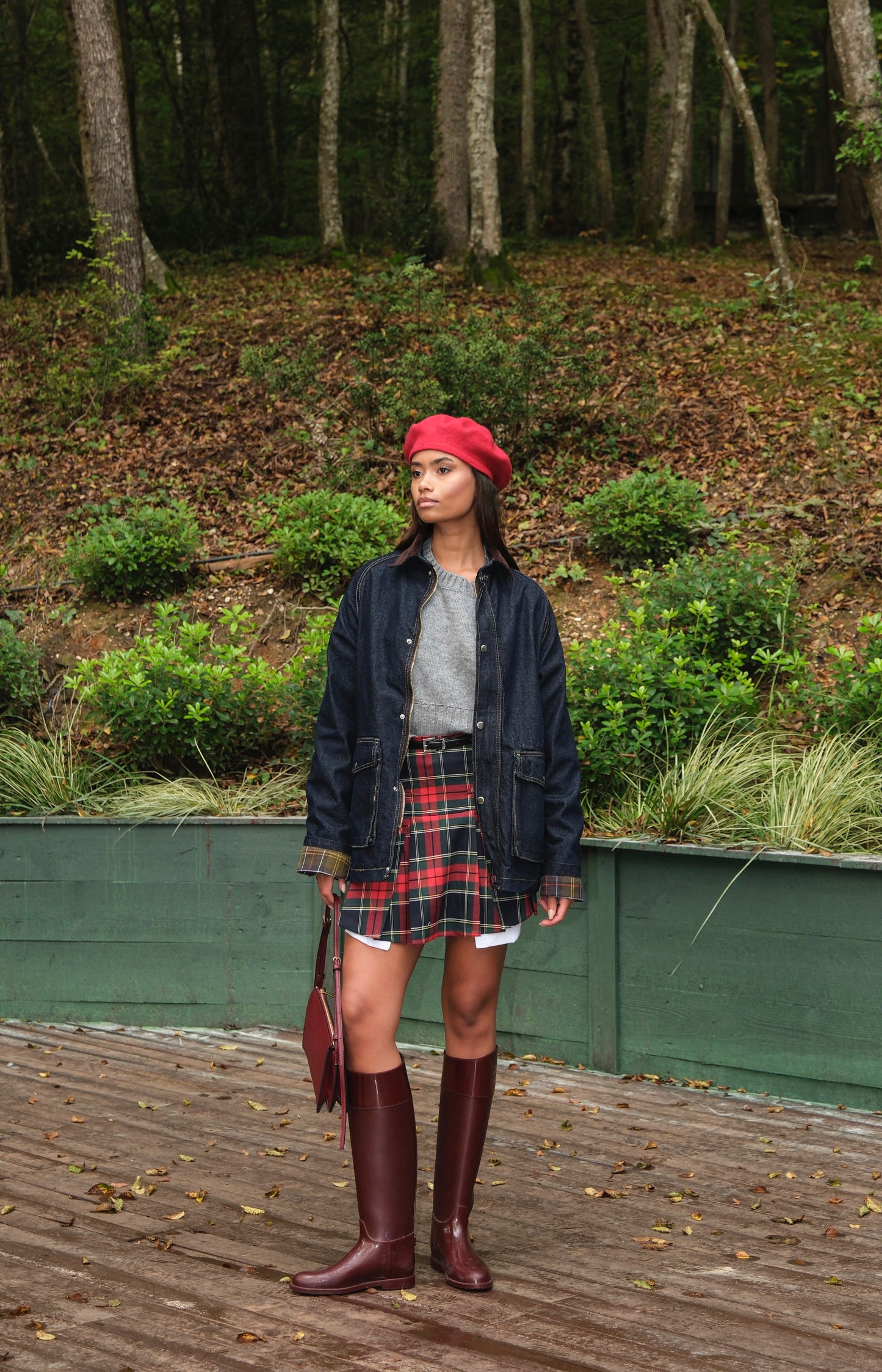 Denim Ekose Astarlı Mavi Ceket