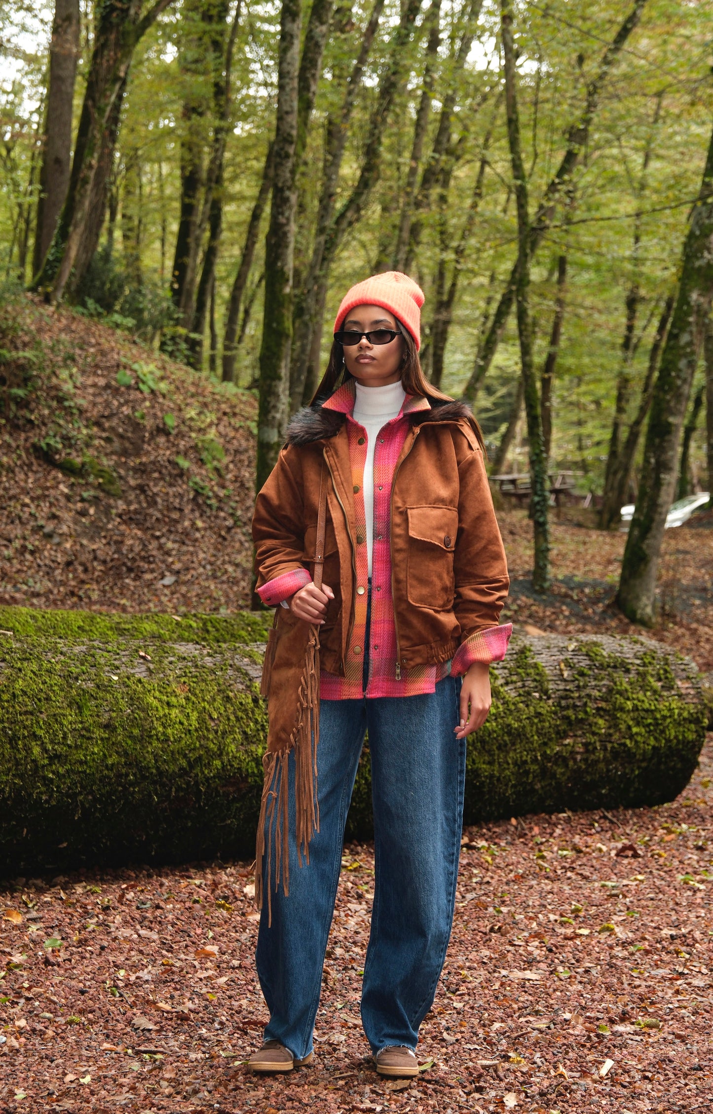 Taba Süet Kürk Yakalı Bomber Ceket