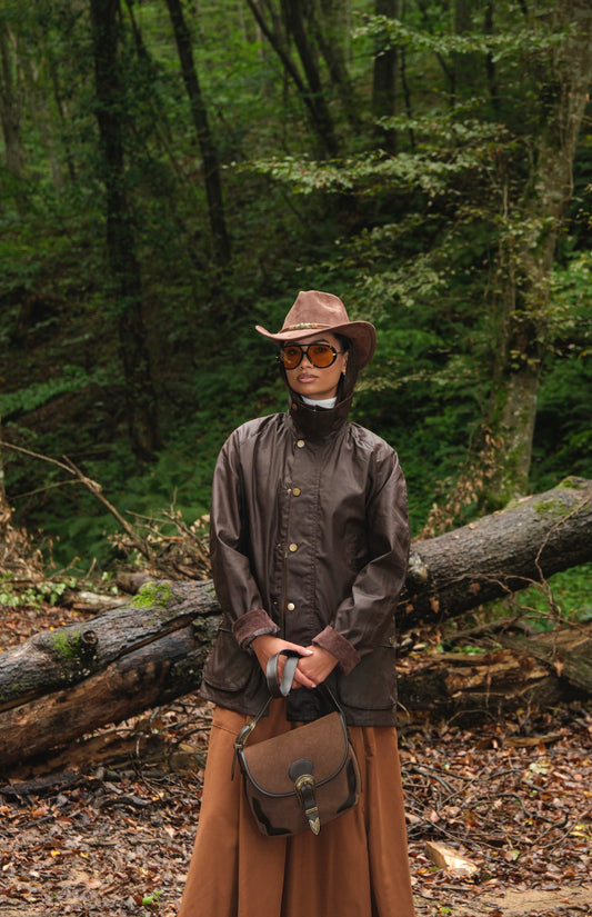 Kahverengi Mumlu Gabardin Ekose Astarlı Parka