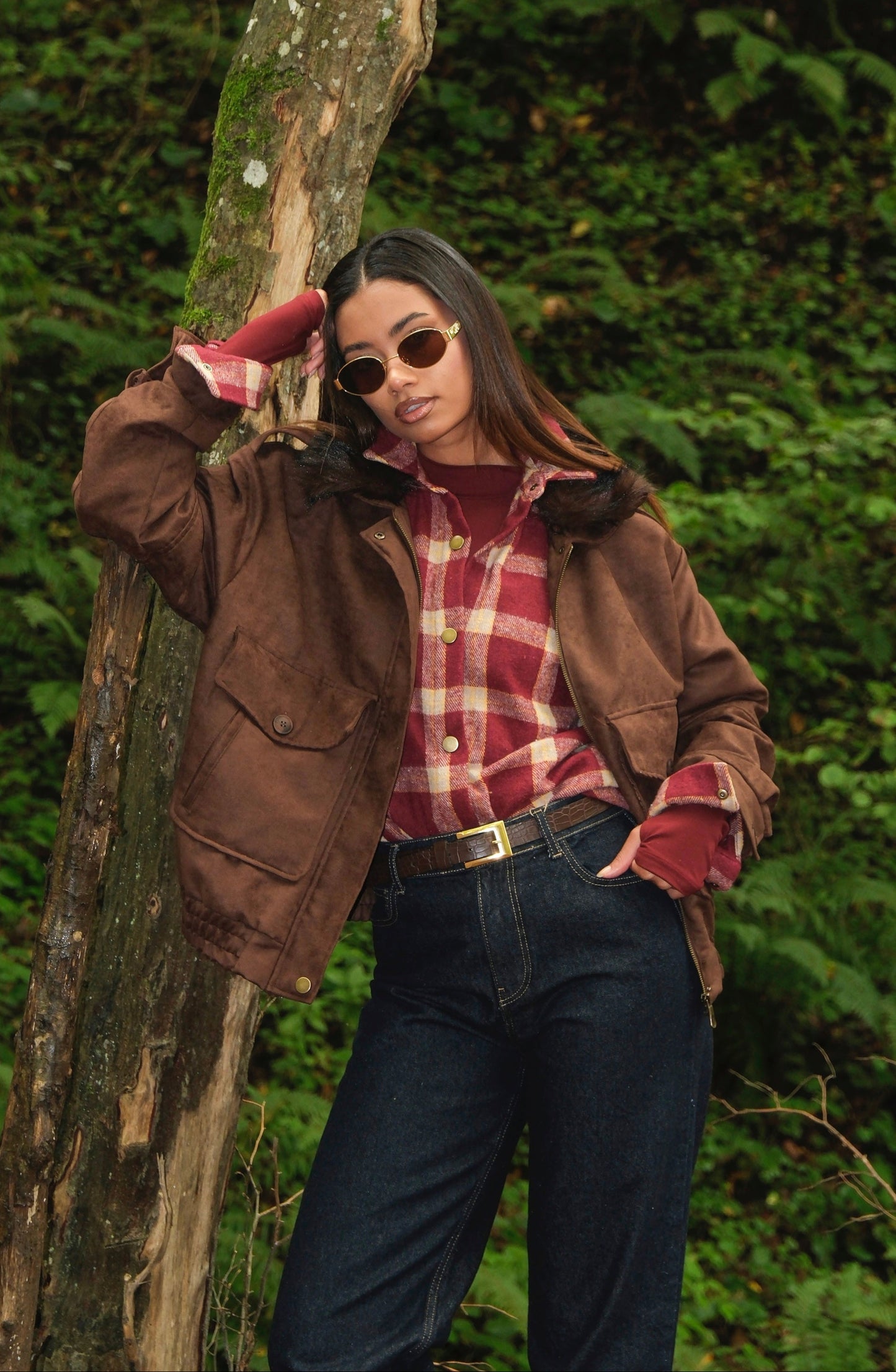 Kahverengi Süet Kürk Yakalı Bomber Ceket