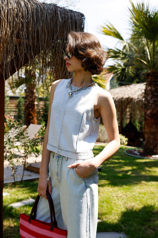 Touch Wide Leg Denim Takım