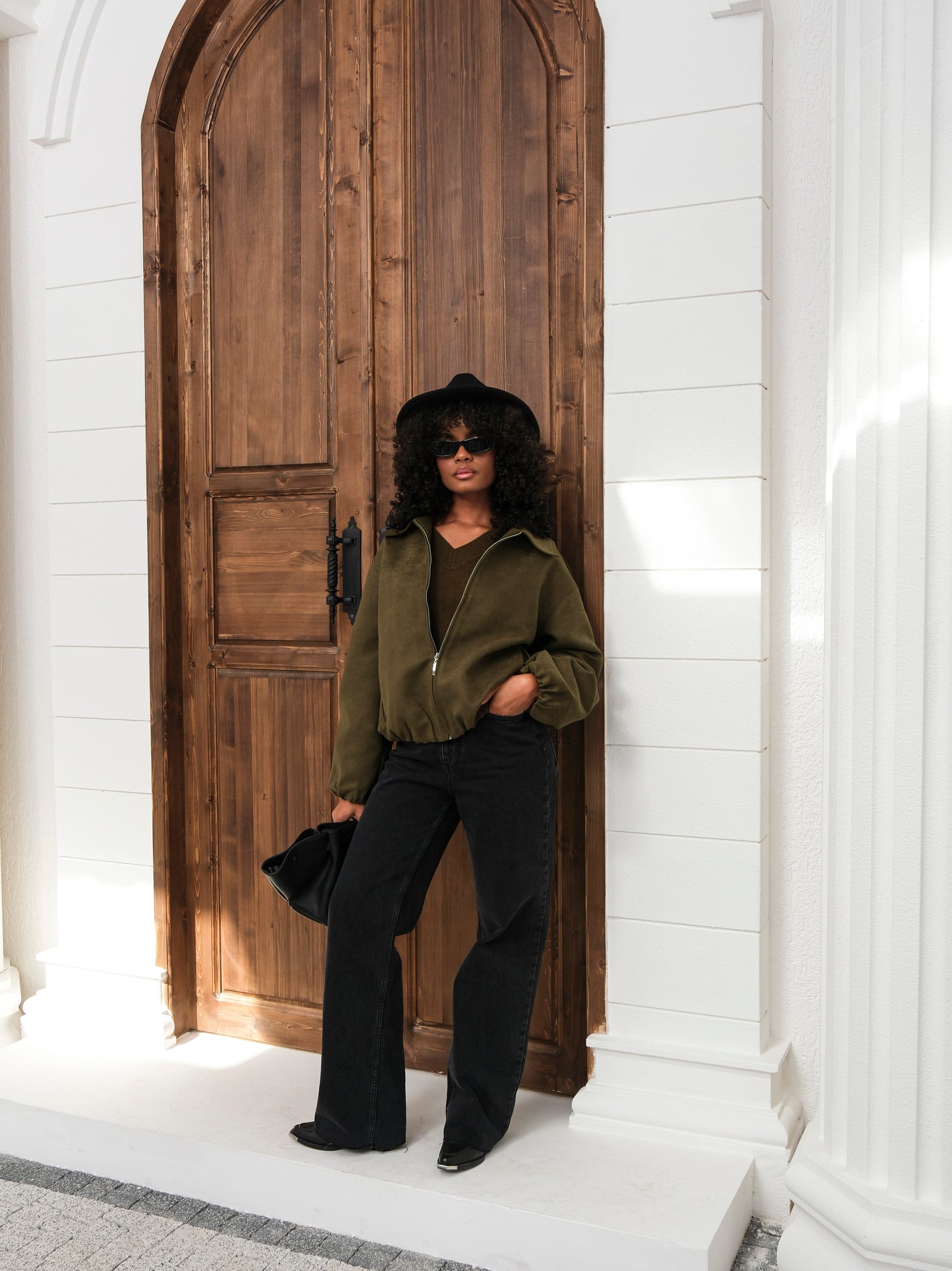 Haki Bomber Fermuarlı Süet Ceket