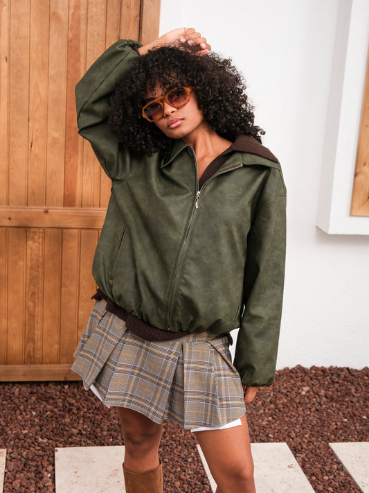 Suni Deri Bomber Ceket