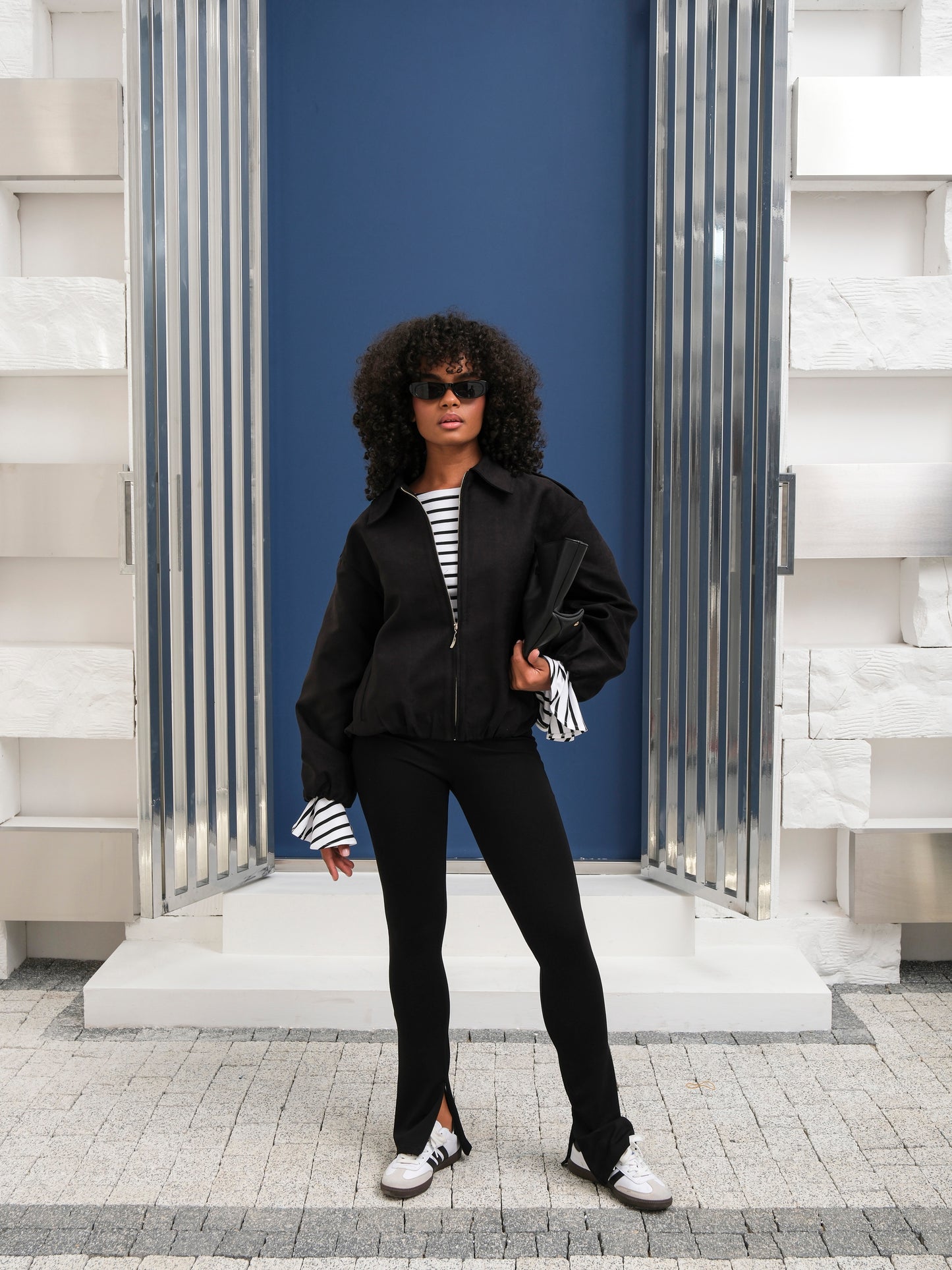 Siyah Bomber Fermuarlı Süet Ceket