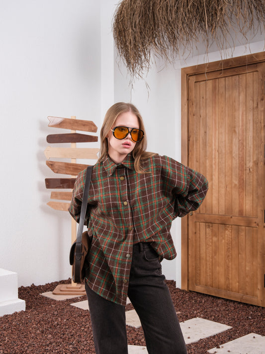 Kahverengi Ekose Desenli Oduncu Gömlek