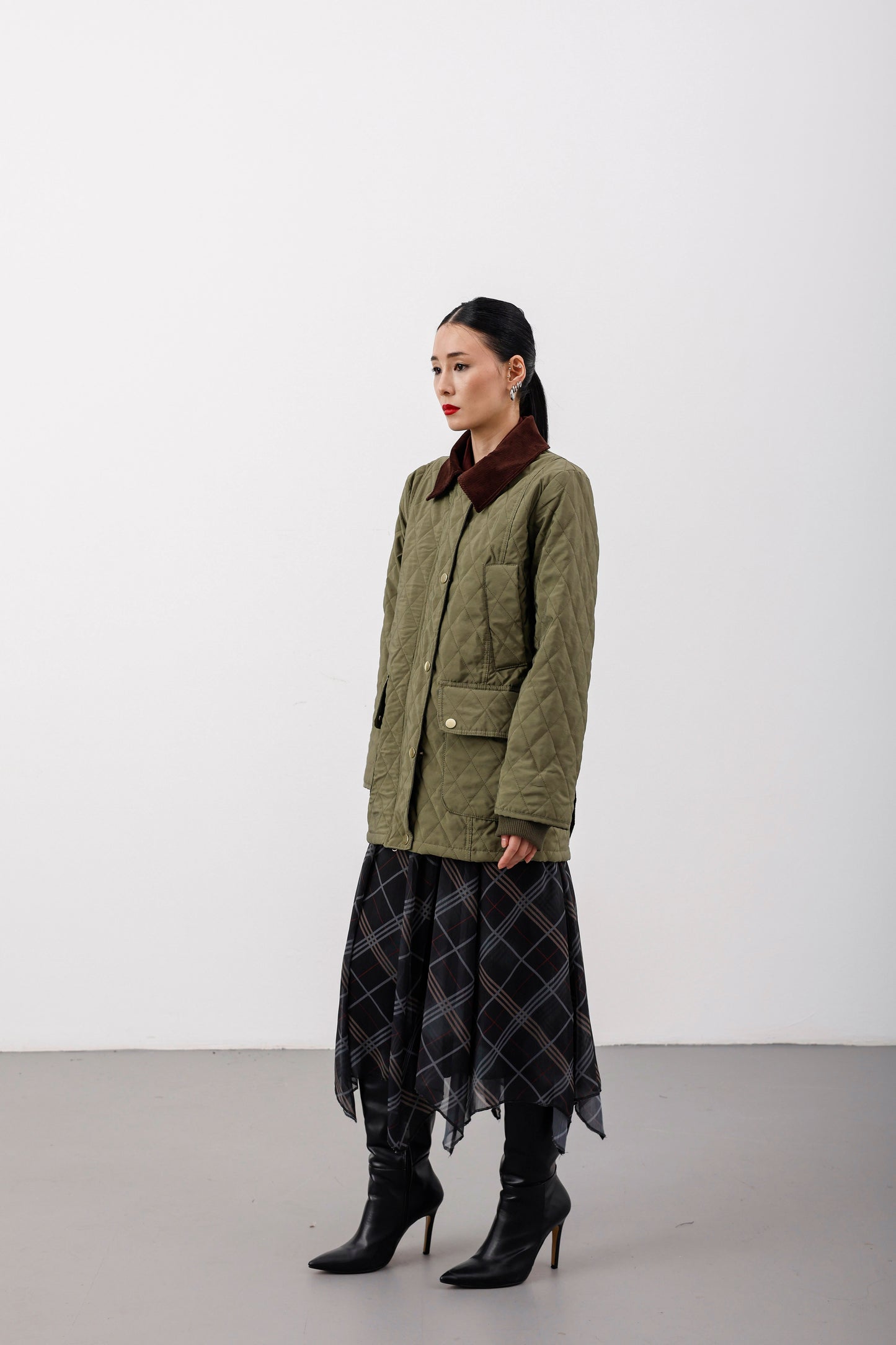 Oversize Kapitone Kadife Yaka Mont