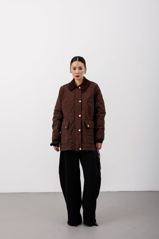 Oversize Kapitone Kadife Yaka Mont