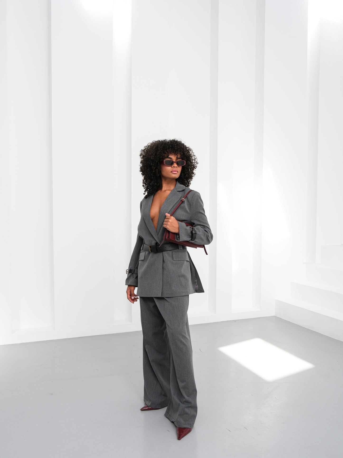 Gri Oversize Blazer Ceket Pantolon Takım Elbise