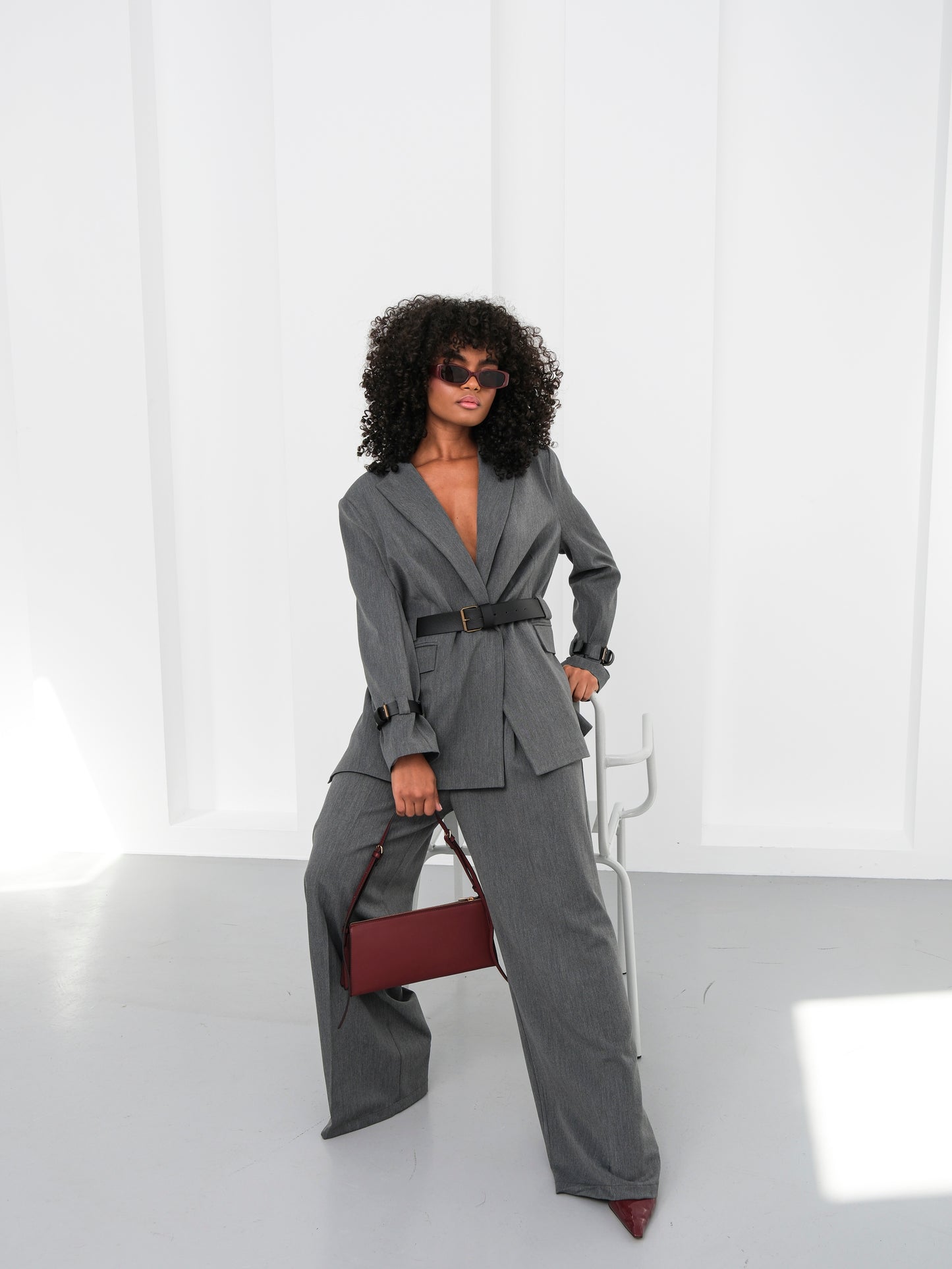 Gri Oversize Blazer Ceket Pantolon Takım Elbise