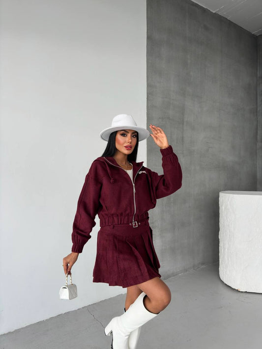 Bordo Kaşe Kapüşonlu Bomber Ceket