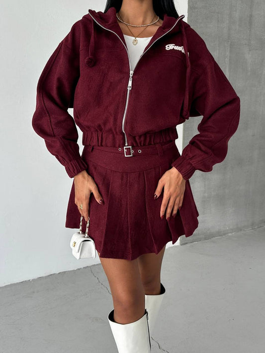 Bordo Kaşe Kapüşonlu Bomber Ceket