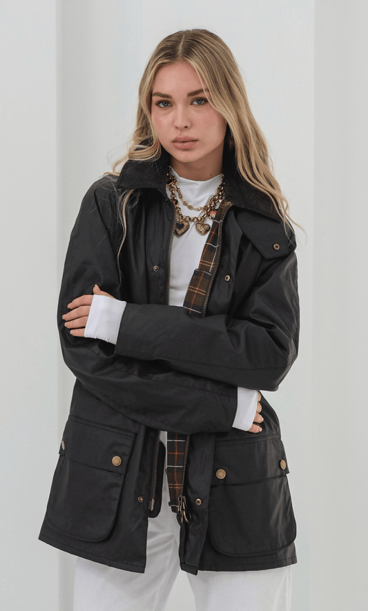 Siyah Mumlu Gabardin Ekose Astarlı Parka