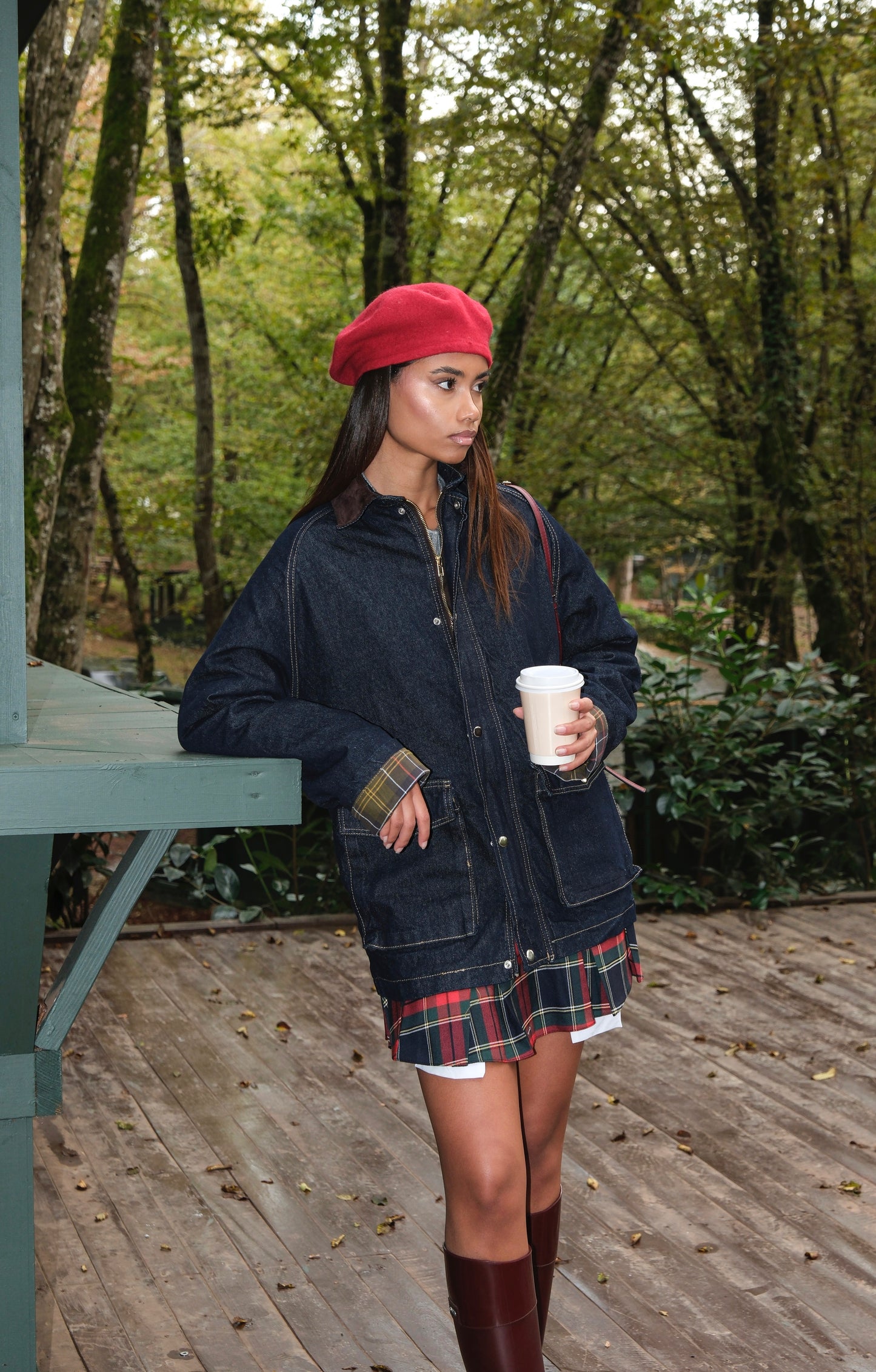 Denim Ekose Astarlı Mavi Ceket