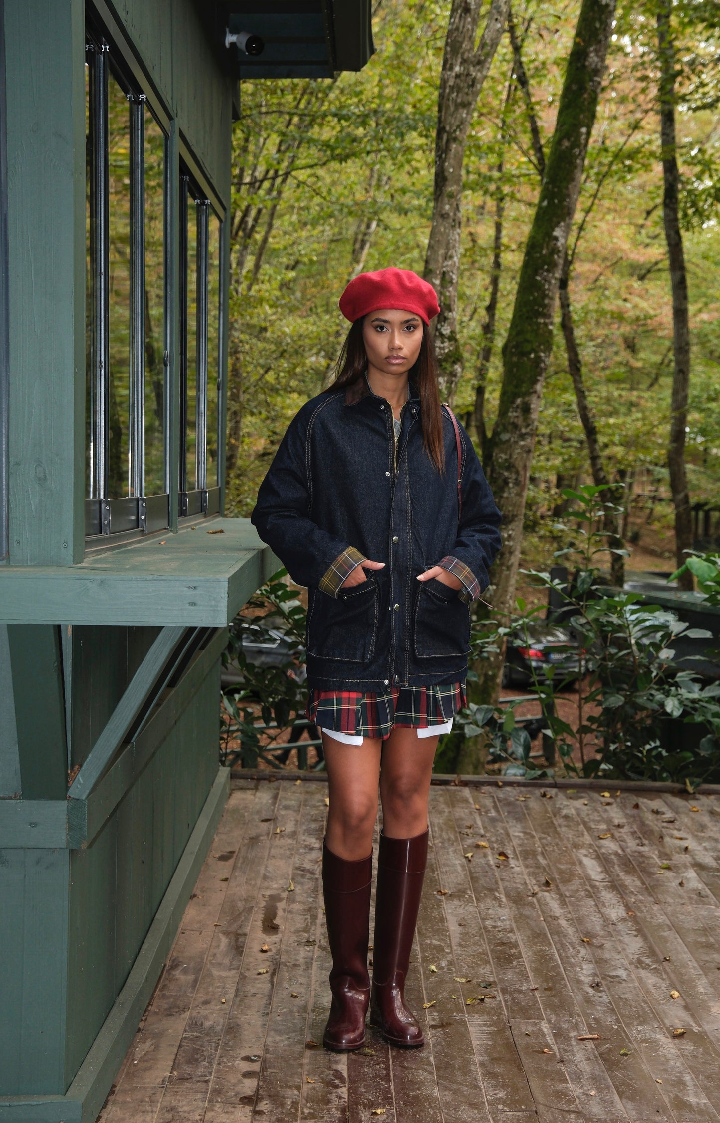 Denim Ekose Astarlı Mavi Ceket