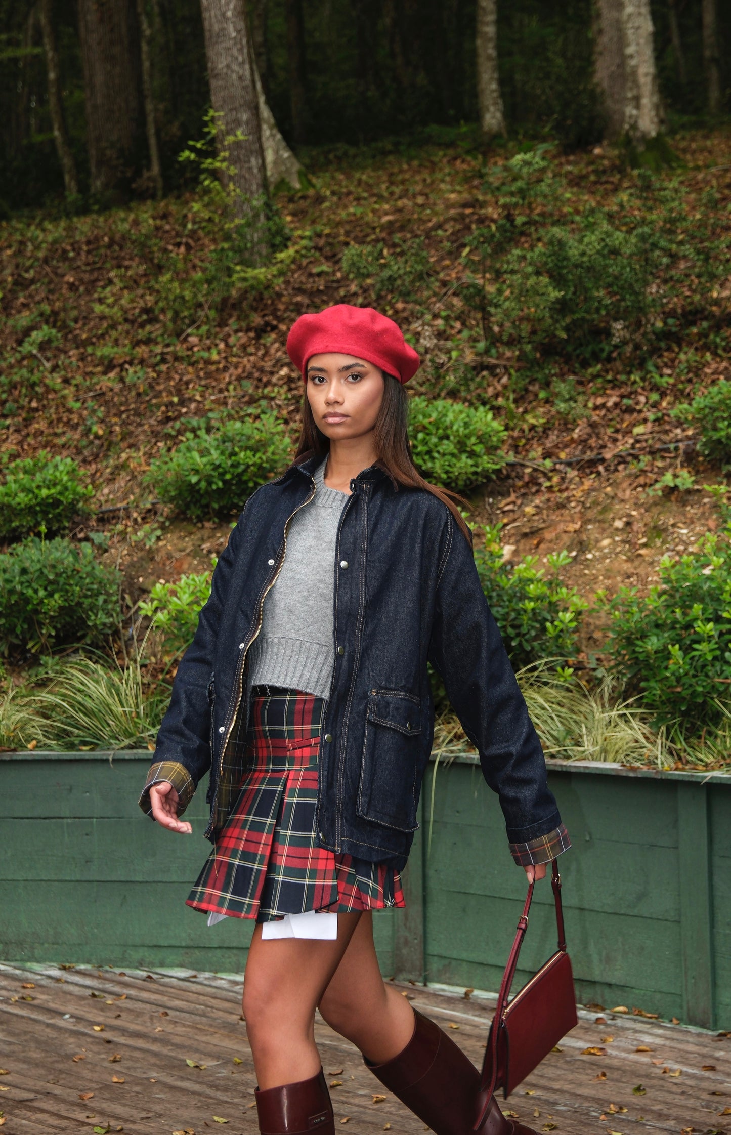 Denim Ekose Astarlı Mavi Ceket