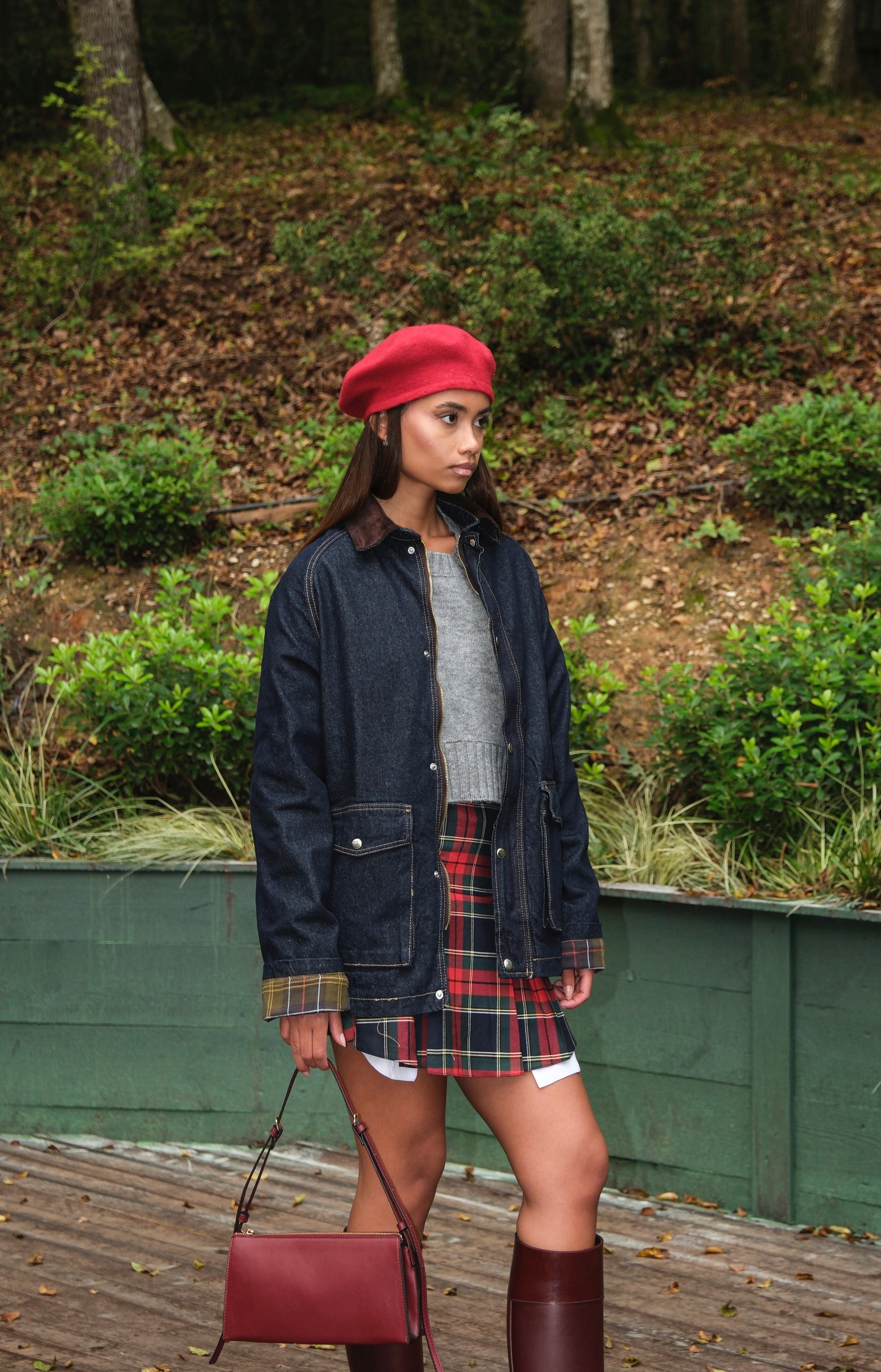 Denim Ekose Astarlı Mavi Ceket