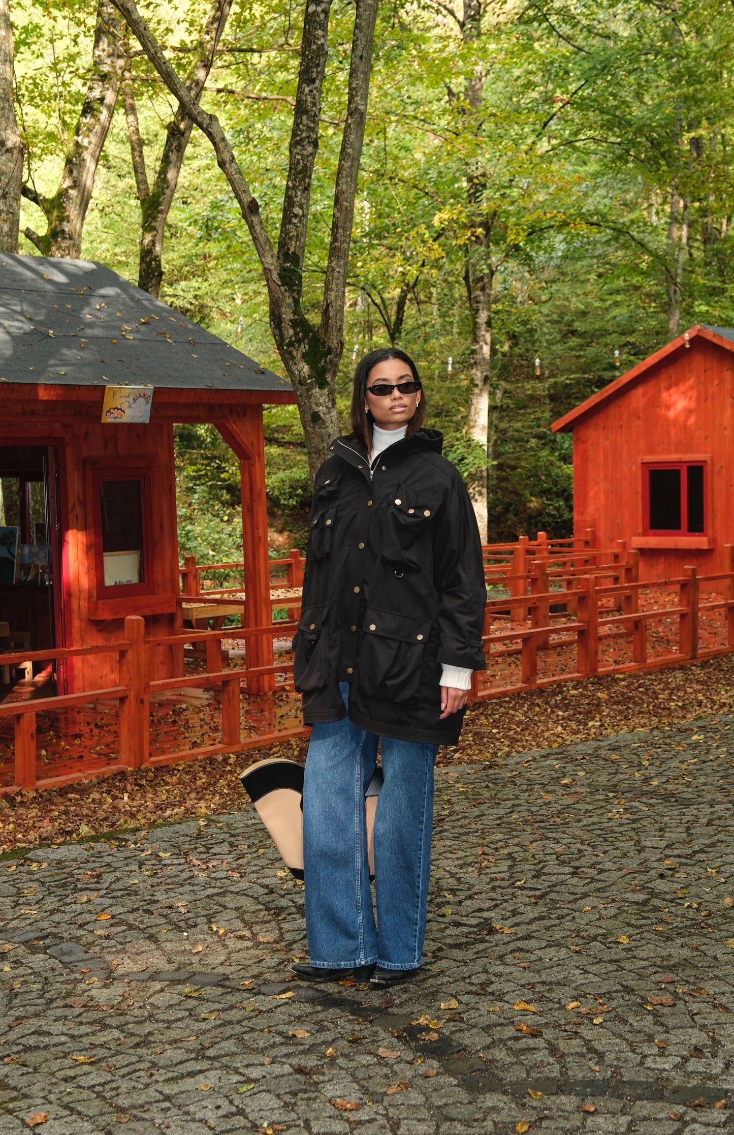 Oversize Safari Cepli Siyah Trençkot