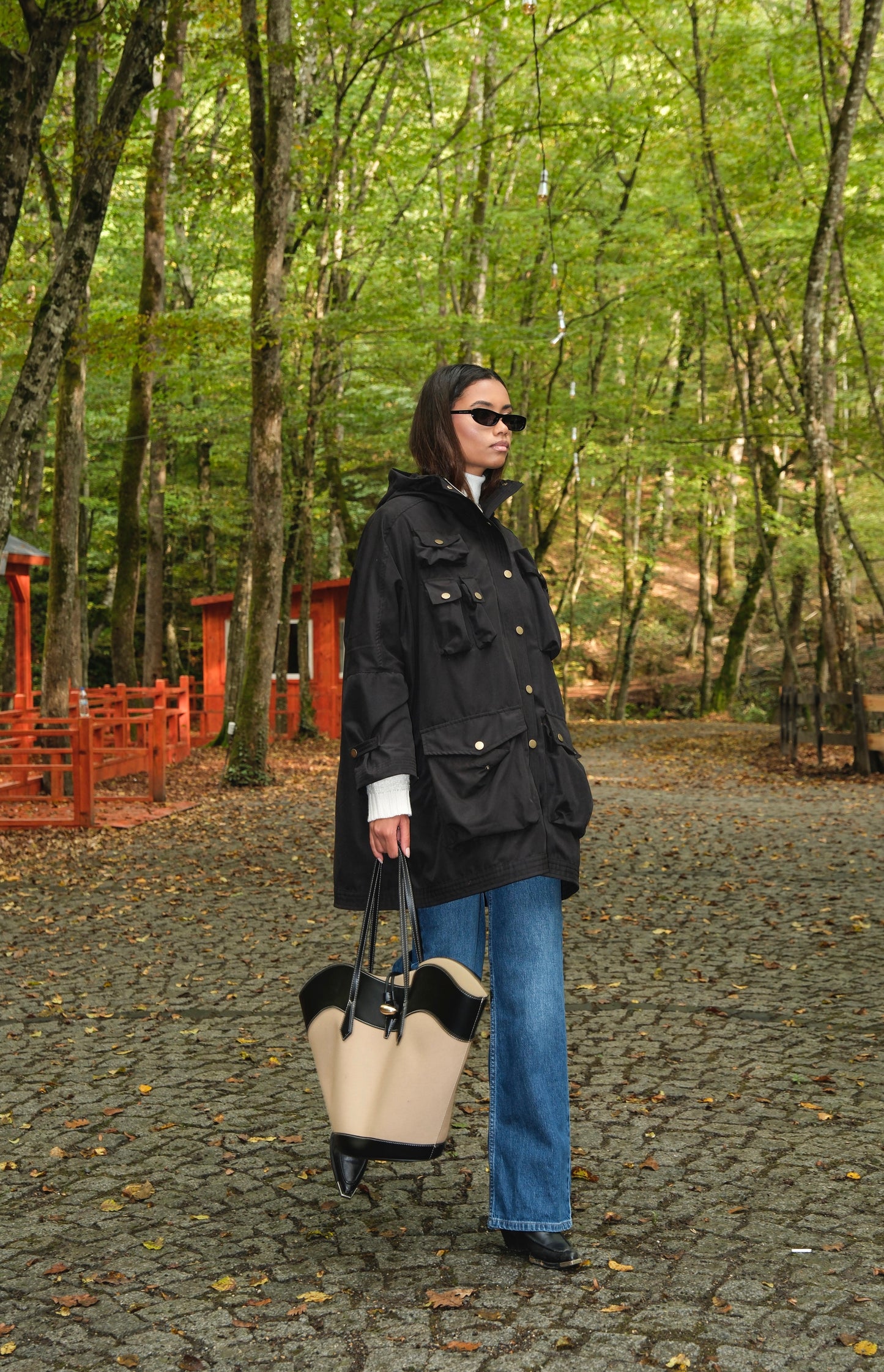 Oversize Safari Cepli Siyah Trençkot