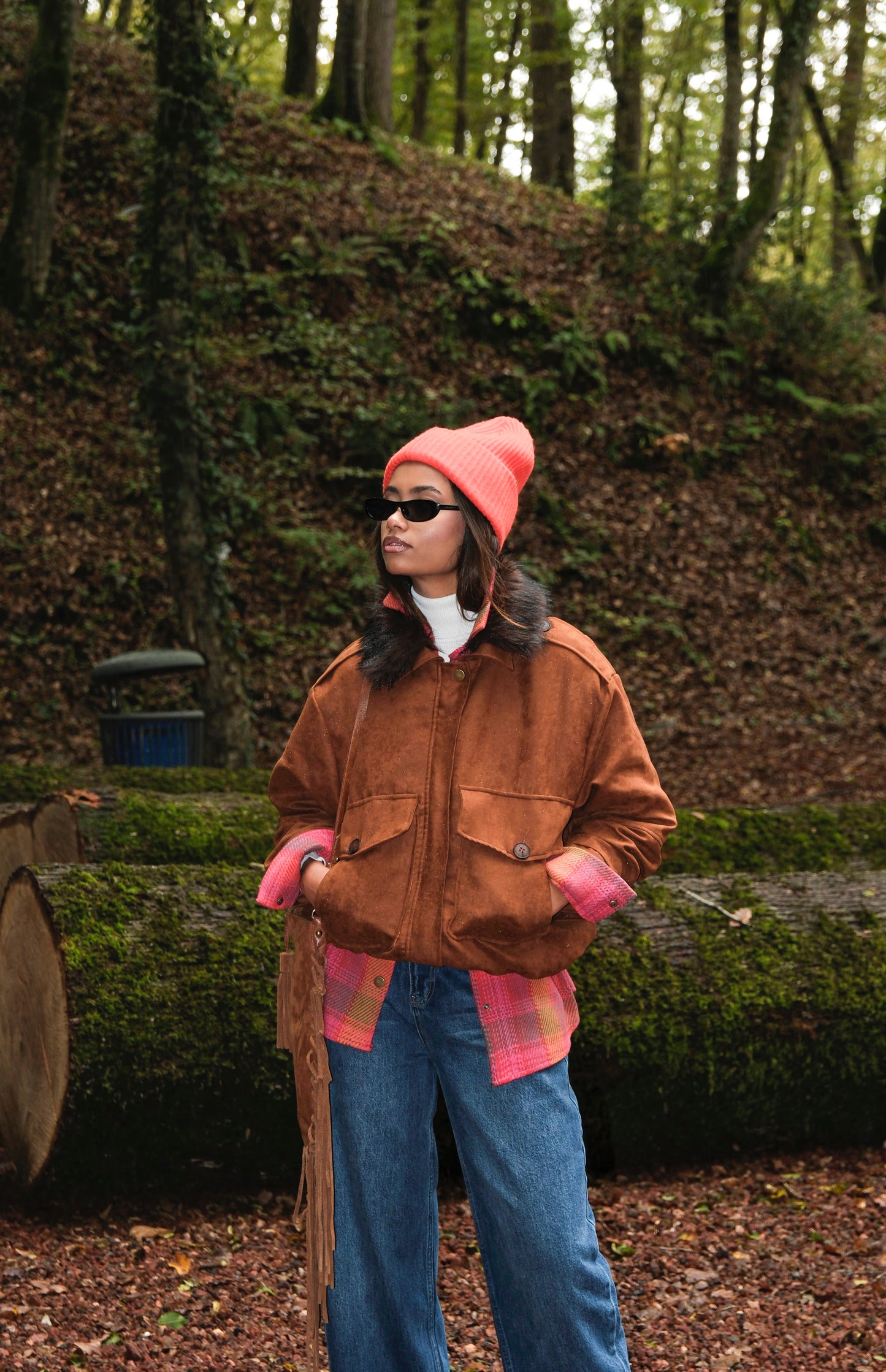 Taba Süet Kürk Yakalı Bomber Ceket