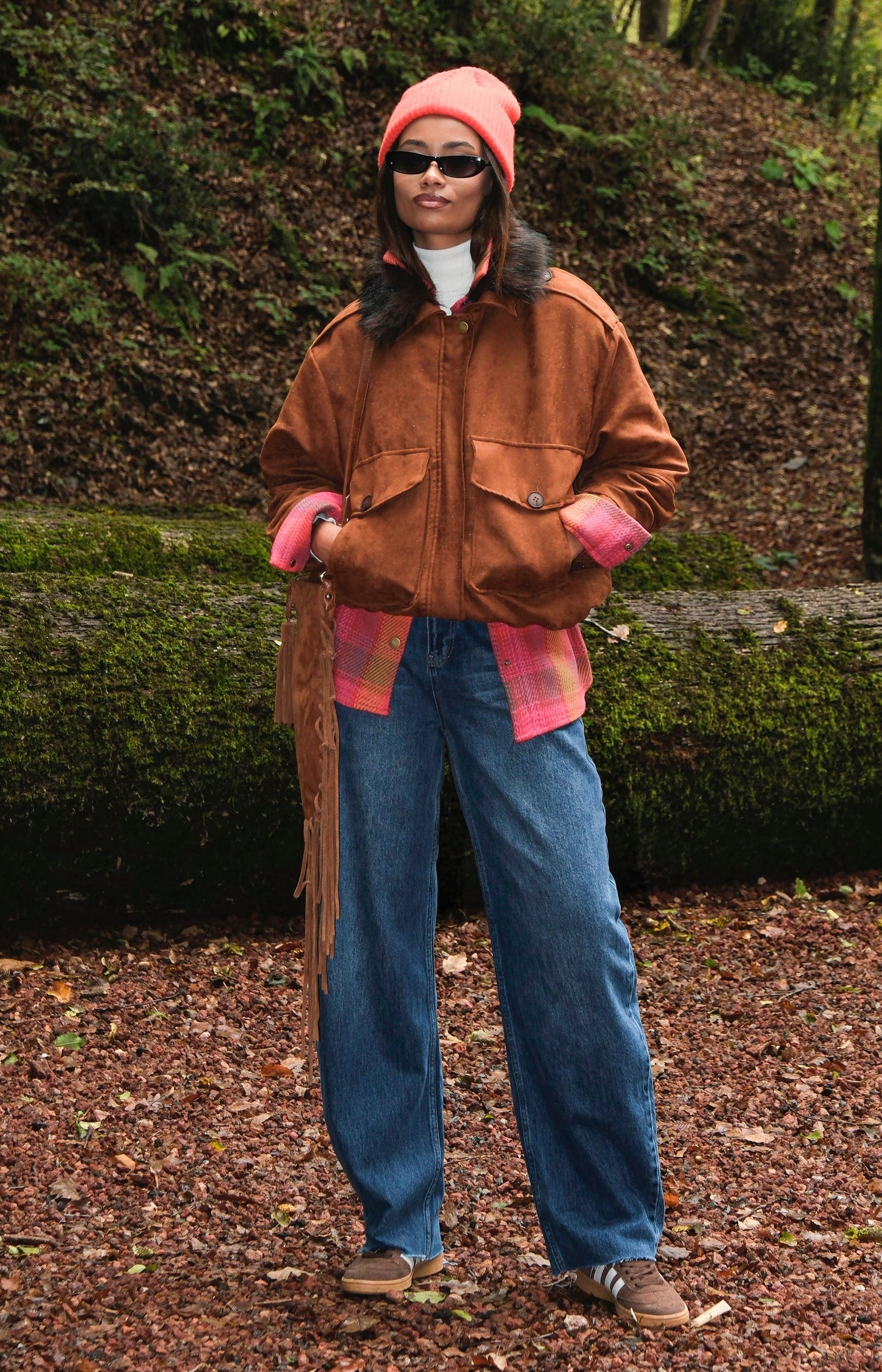 Taba Süet Kürk Yakalı Bomber Ceket