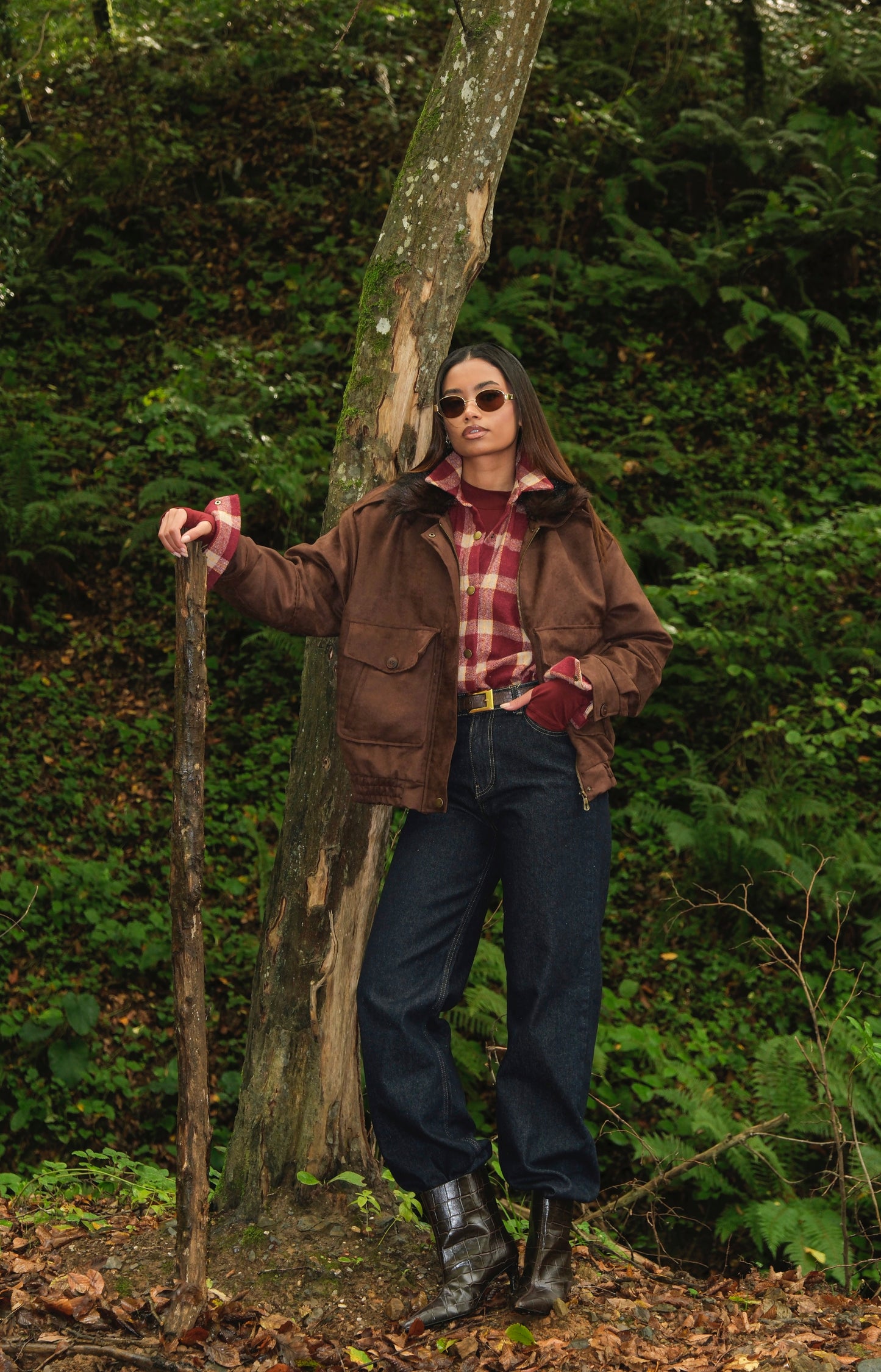 Kahverengi Süet Kürk Yakalı Bomber Ceket