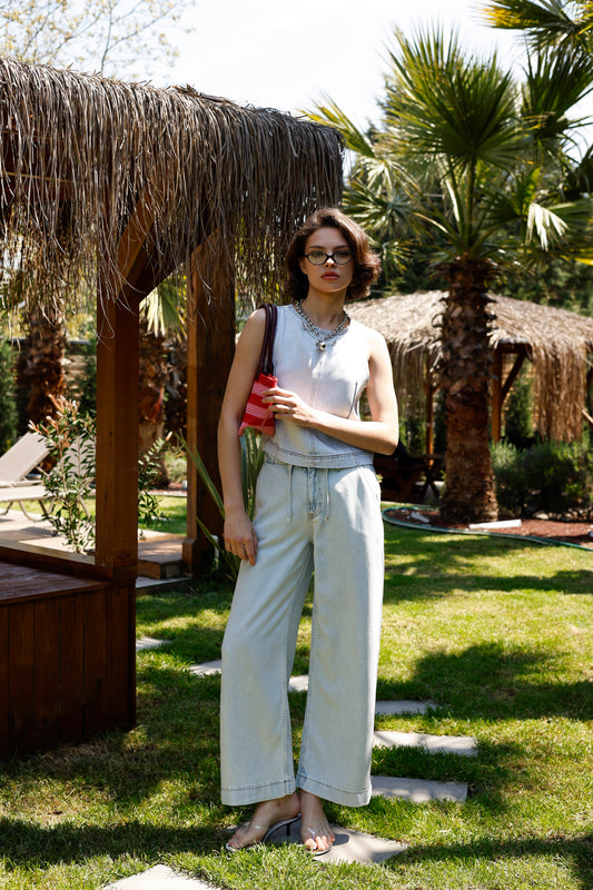 Touch Wide Leg Denim Takım