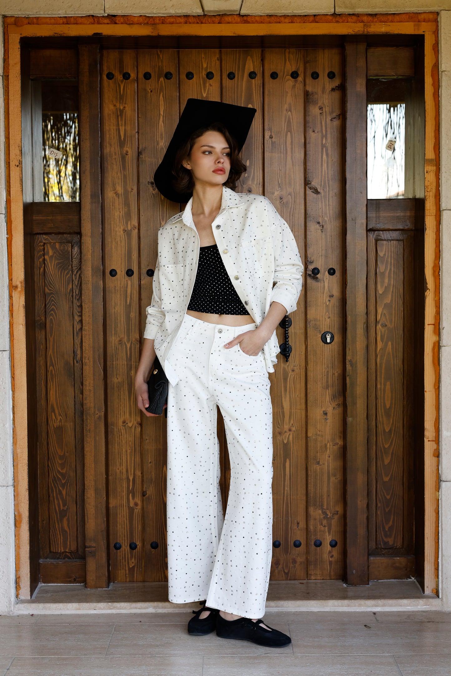 Taşlı Oversize Jean Gömlek