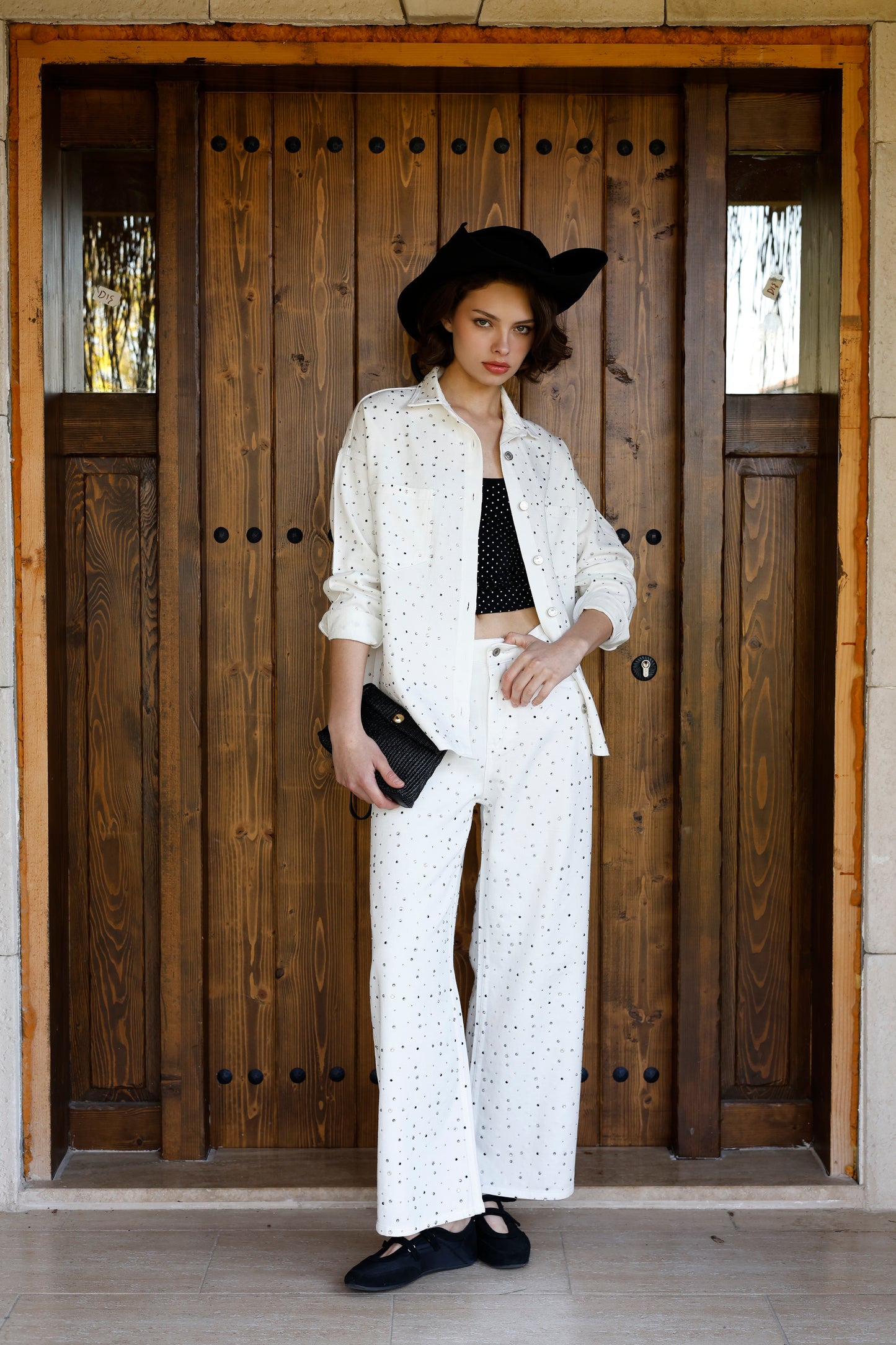 Taşlı Oversize Jean Gömlek