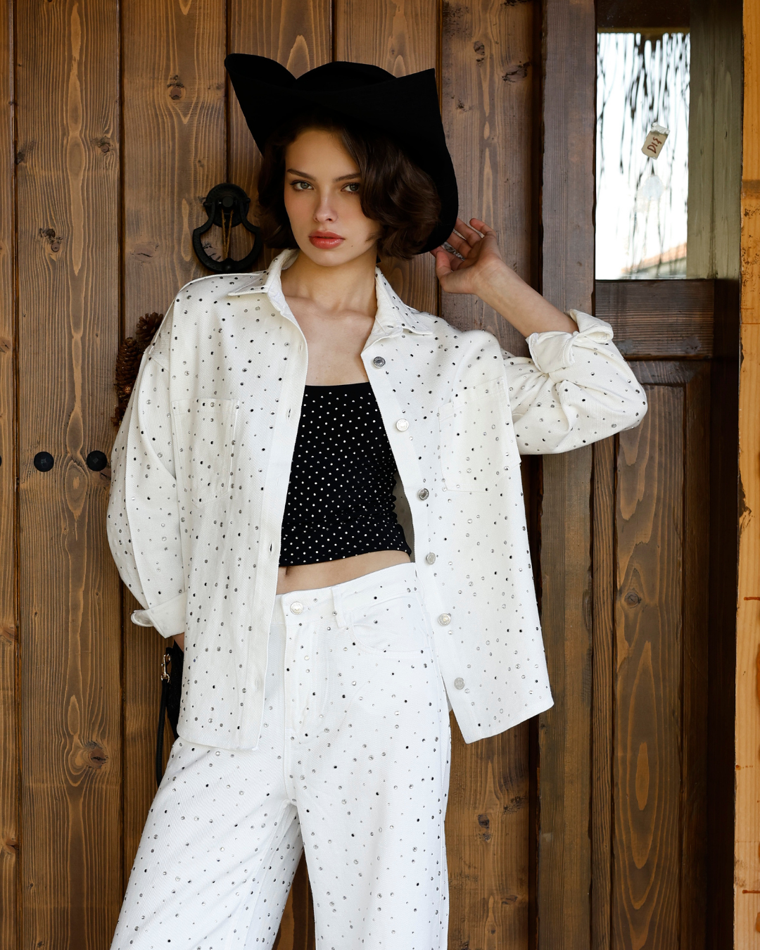Taşlı Oversize Jean Gömlek