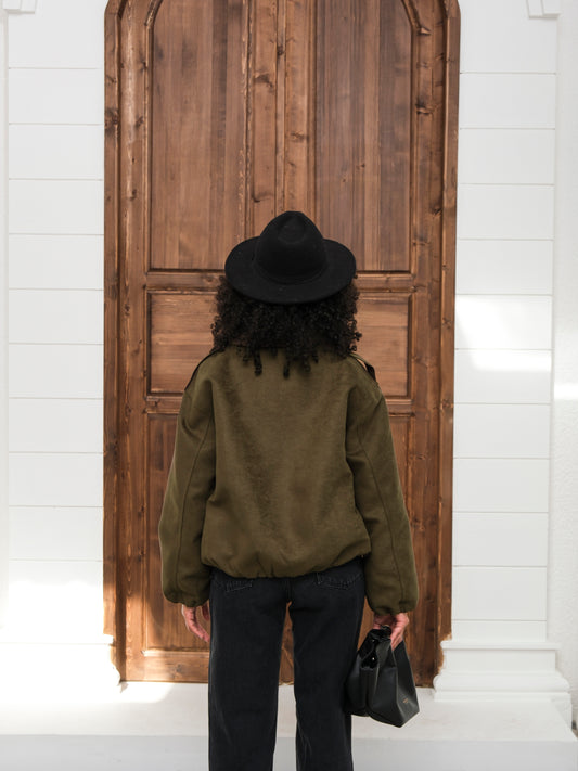 Haki Bomber Fermuarlı Süet Ceket