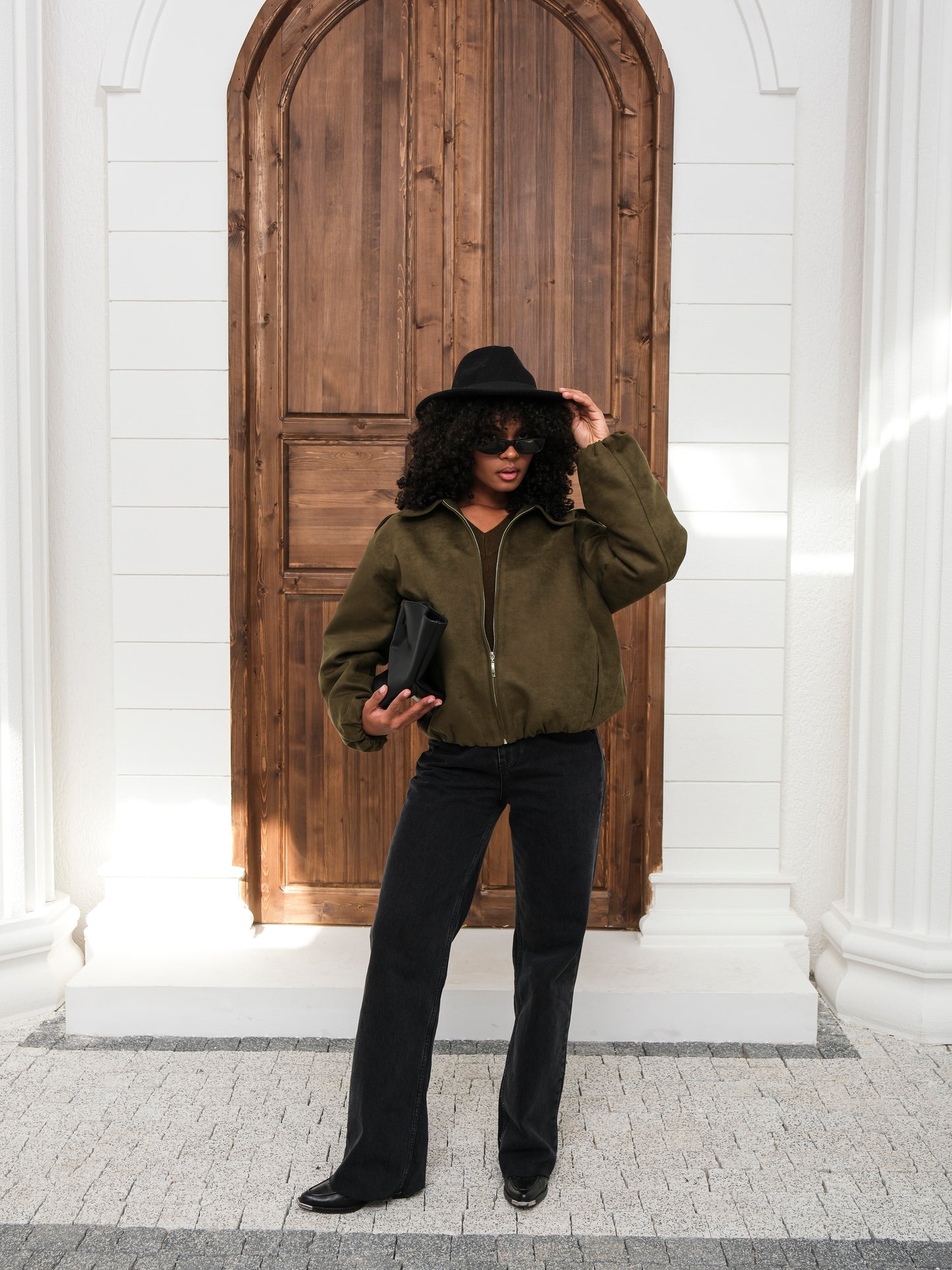 Haki Bomber Fermuarlı Süet Ceket