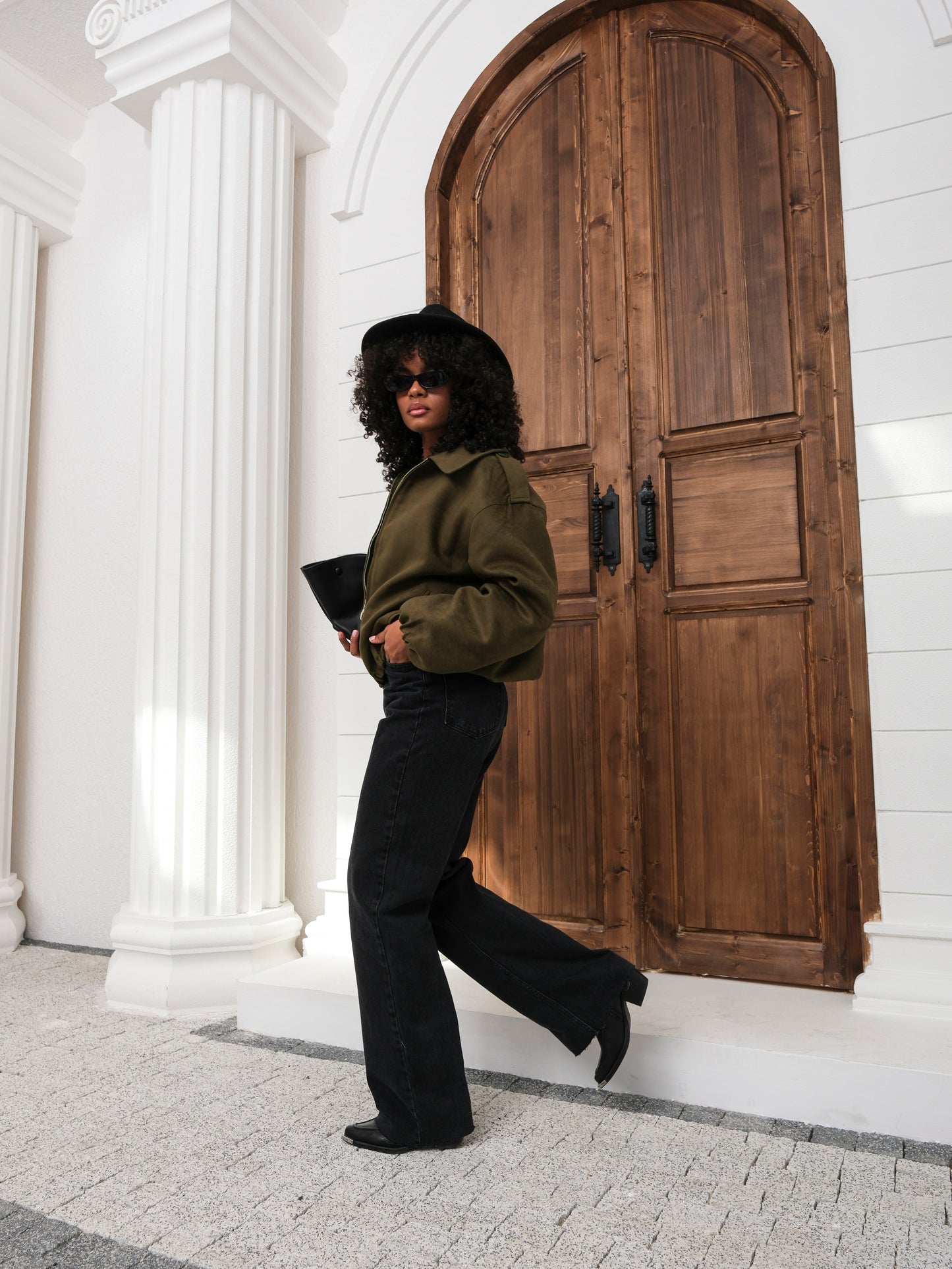 Haki Bomber Fermuarlı Süet Ceket