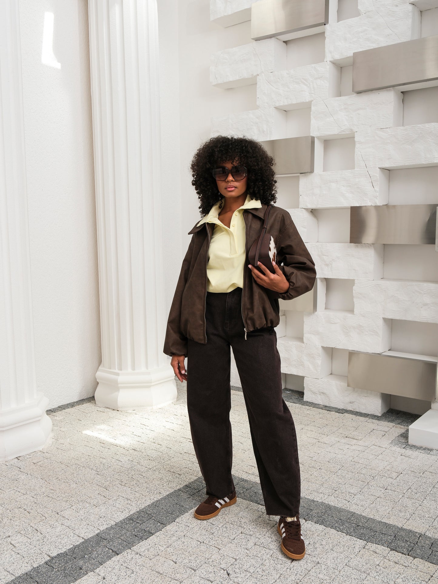 Kahverengi Bomber Fermuarlı Deri Ceket