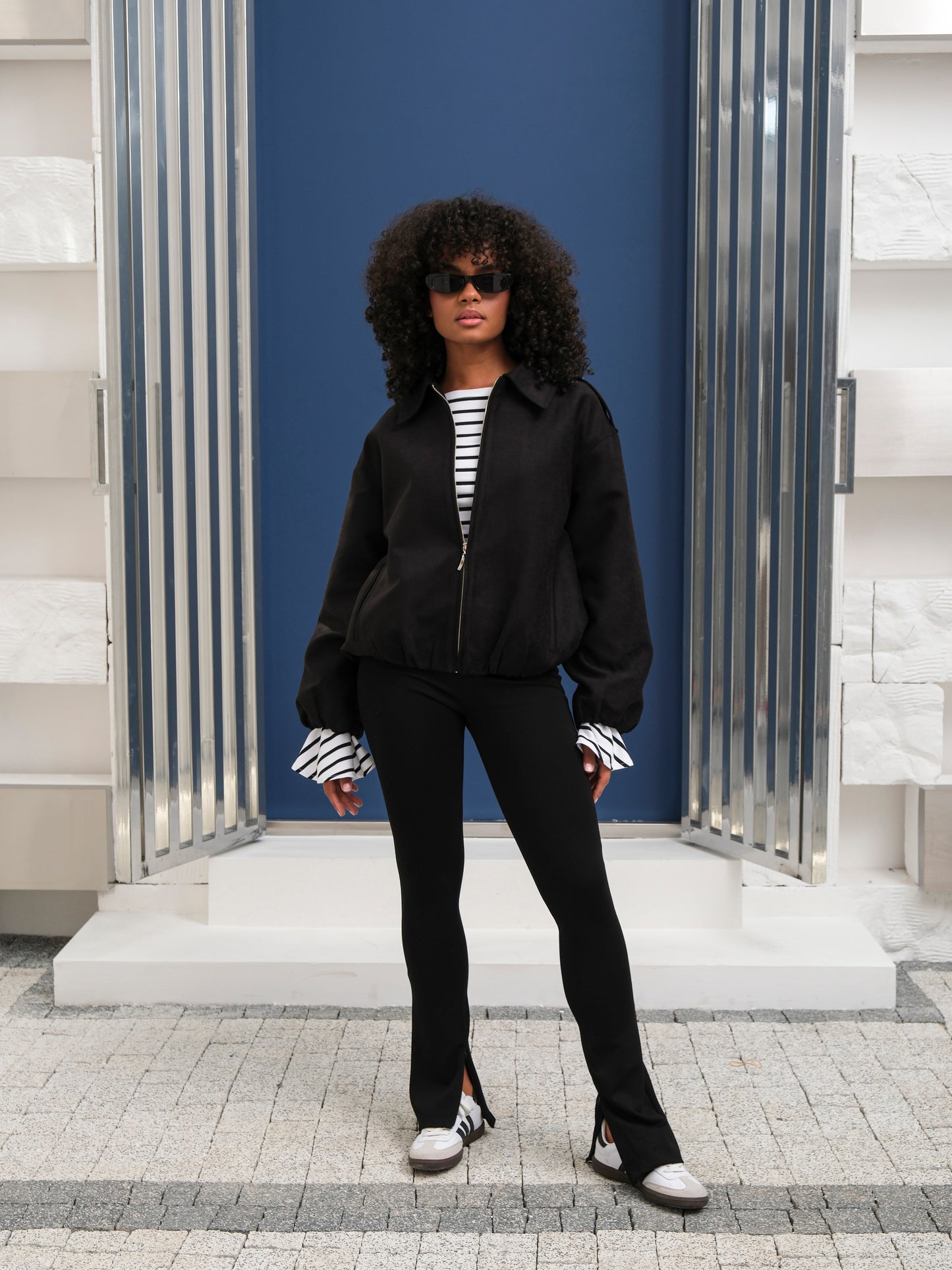 Siyah Bomber Fermuarlı Süet Ceket