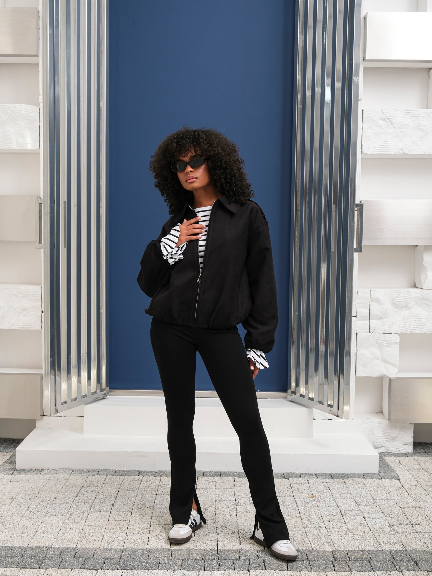 Siyah Bomber Fermuarlı Süet Ceket