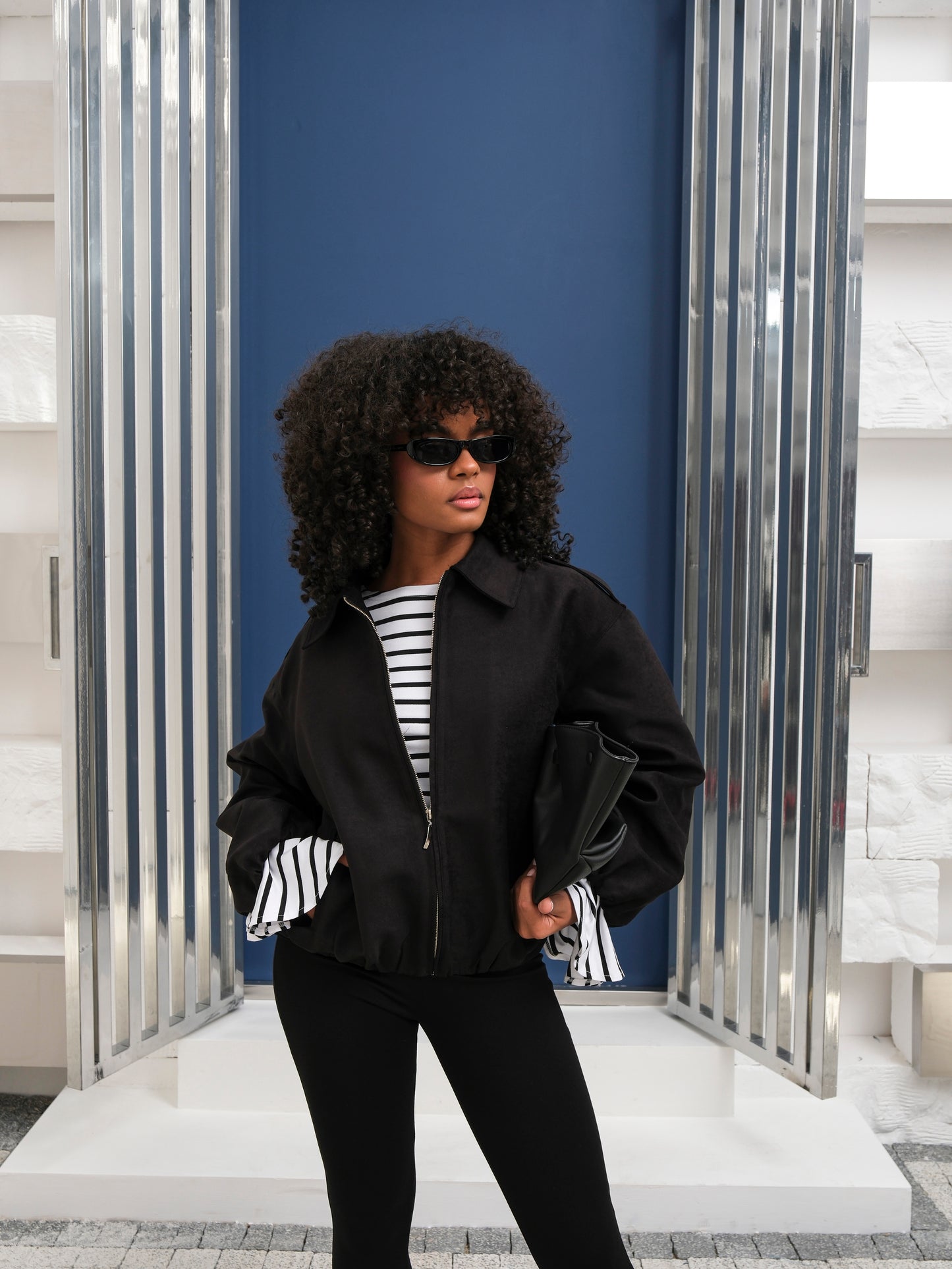 Siyah Bomber Fermuarlı Süet Ceket