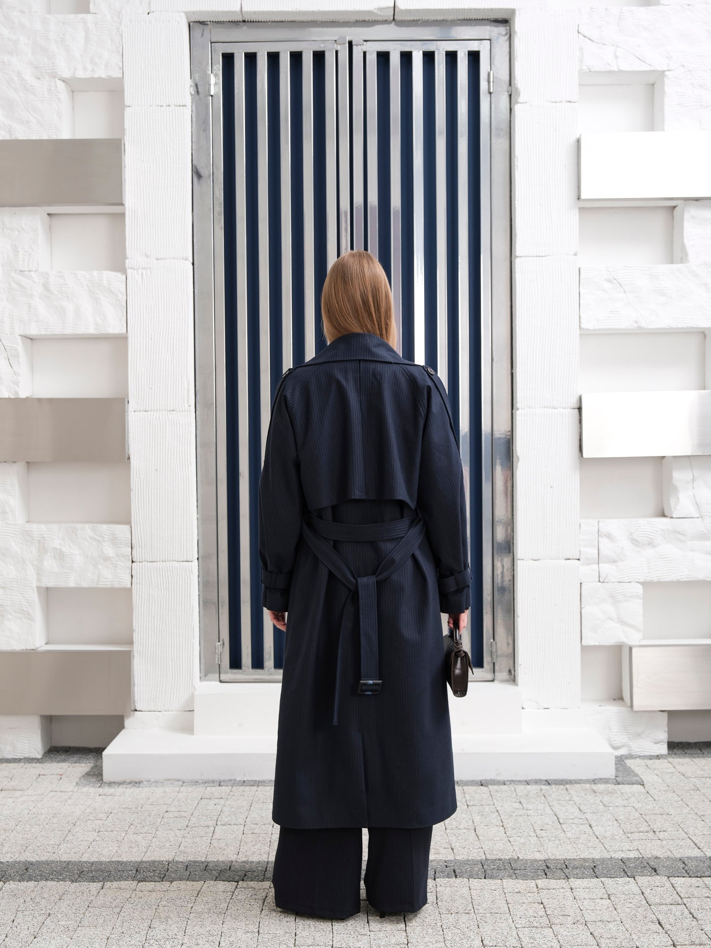 Premium Oversize Astarlı Uzun Lacivert Trençkot