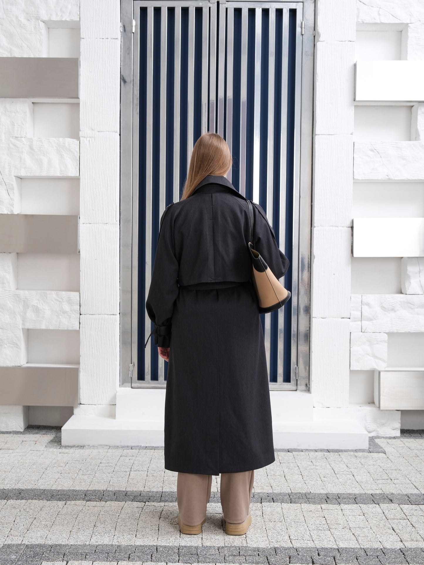 Premium Oversize Astarlı Uzun Antrasit Trençkot