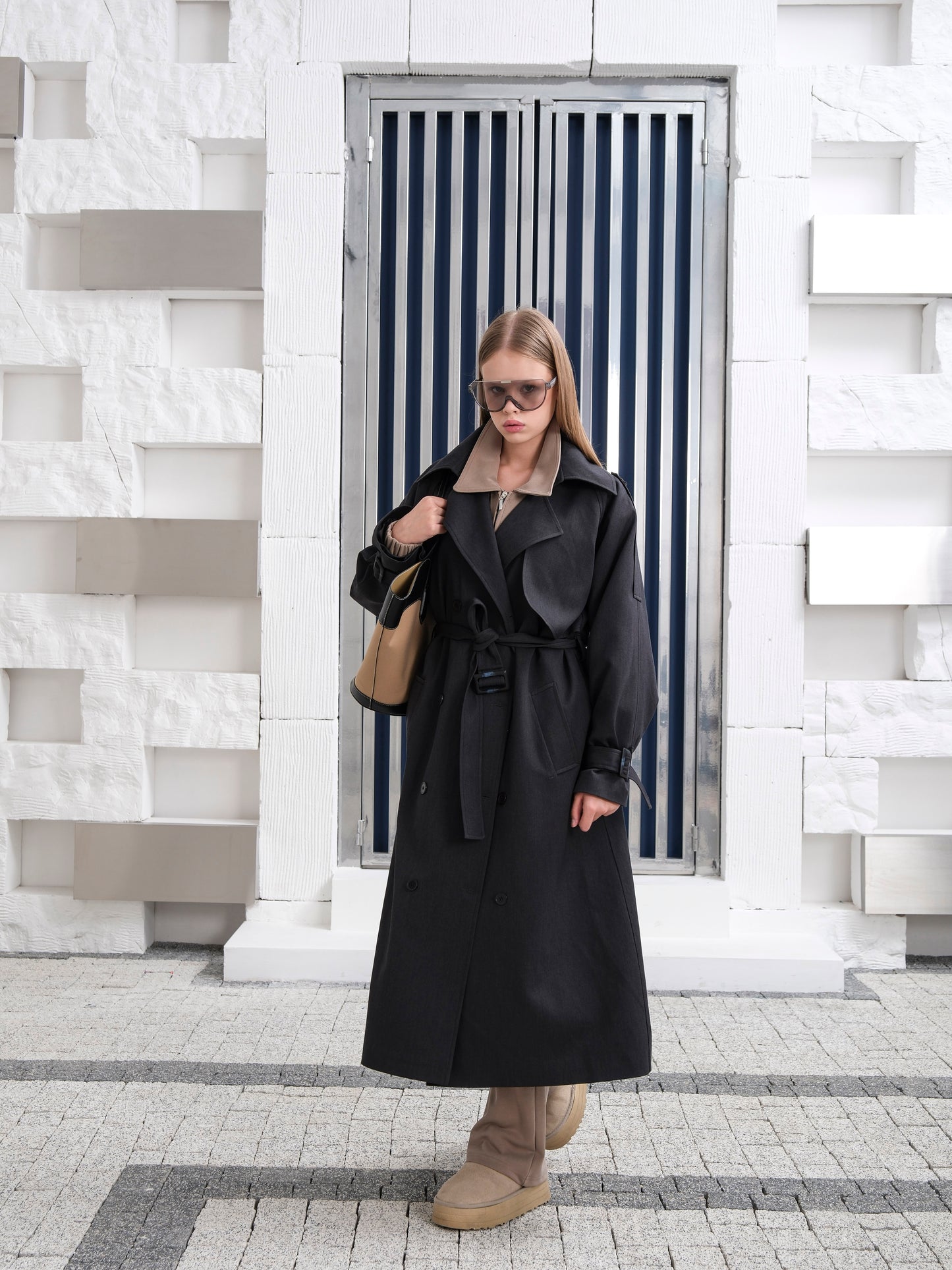 Premium Oversize Astarlı Uzun Antrasit Trençkot