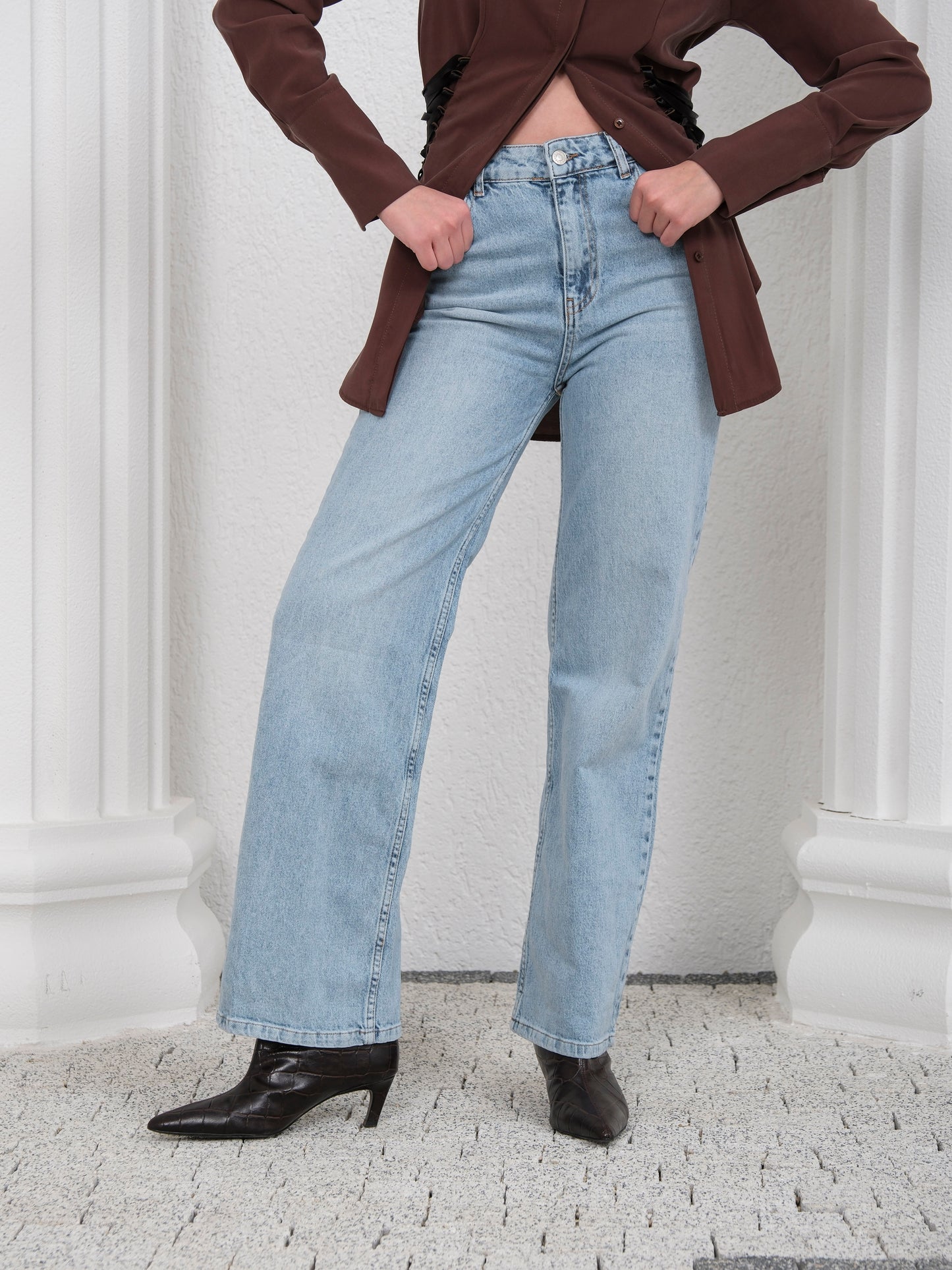 Yüksel Bel Straight Fit Mavi Jean