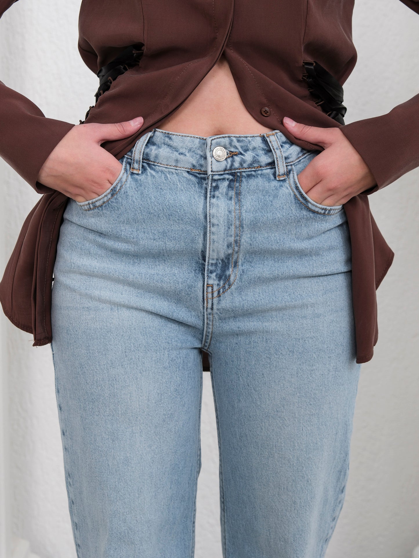 Yüksel Bel Straight Fit Mavi Jean